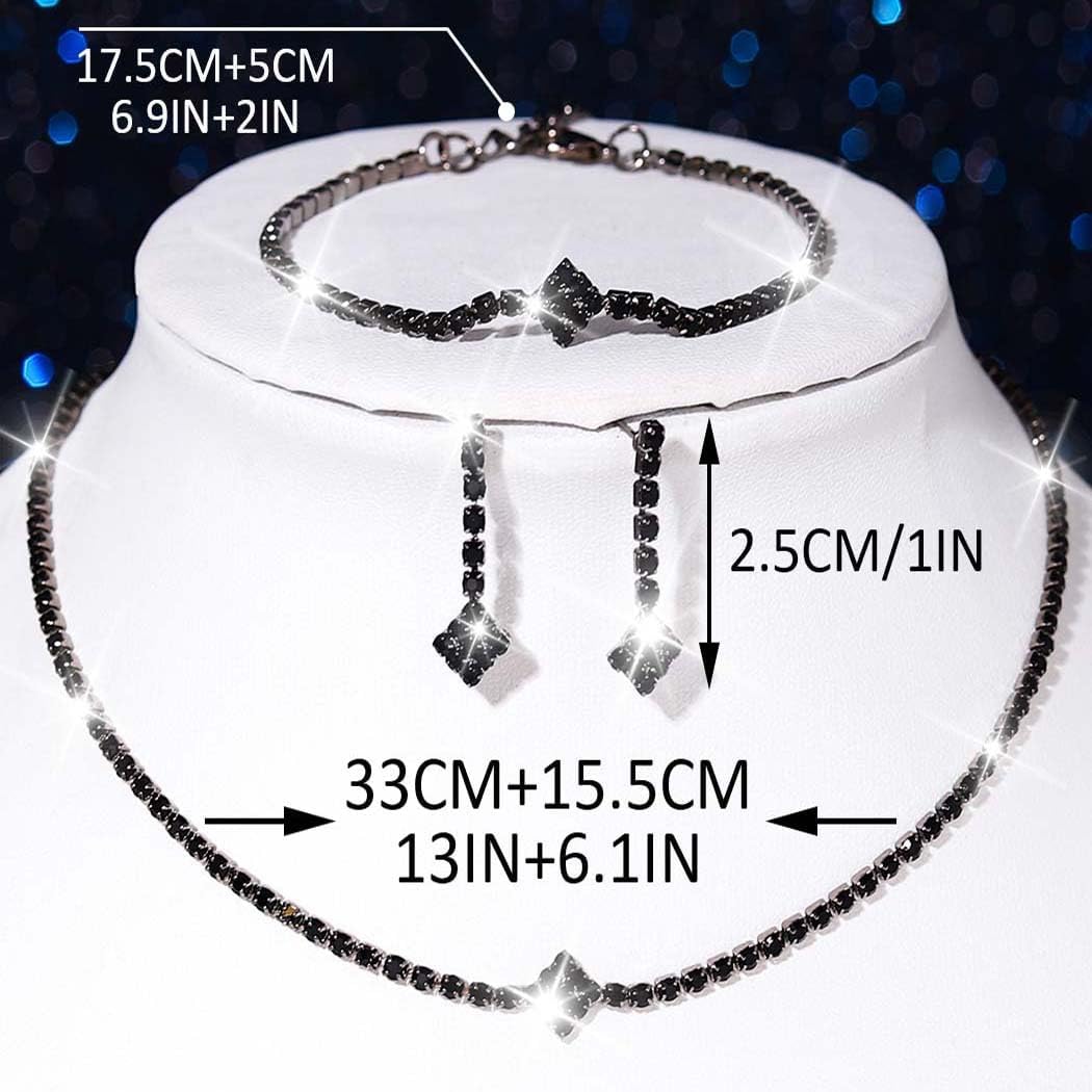 Unicra Black Jewelry Sets Rhinestone Necklaces Earrings Bracelet Set Prom Formal Costume Jewelry for Women and Brides - Image 2
