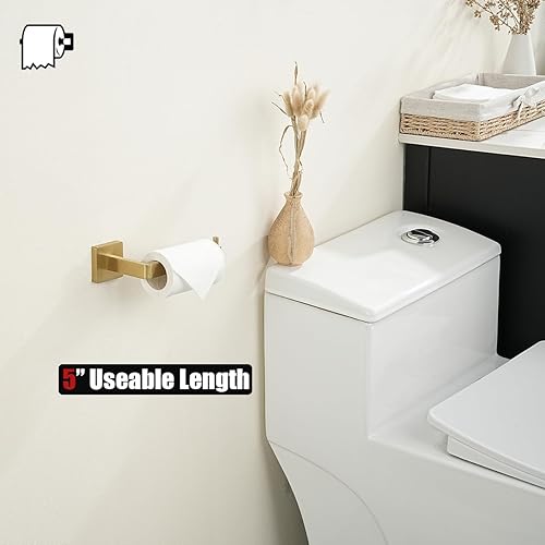 Miniatura 4 de JQK Soporte de papel higiénico dorado, dispensador de papel de seda de acero inoxidable 304 de 5 pulgadas de grosor de 0.031 in para baño, soporte