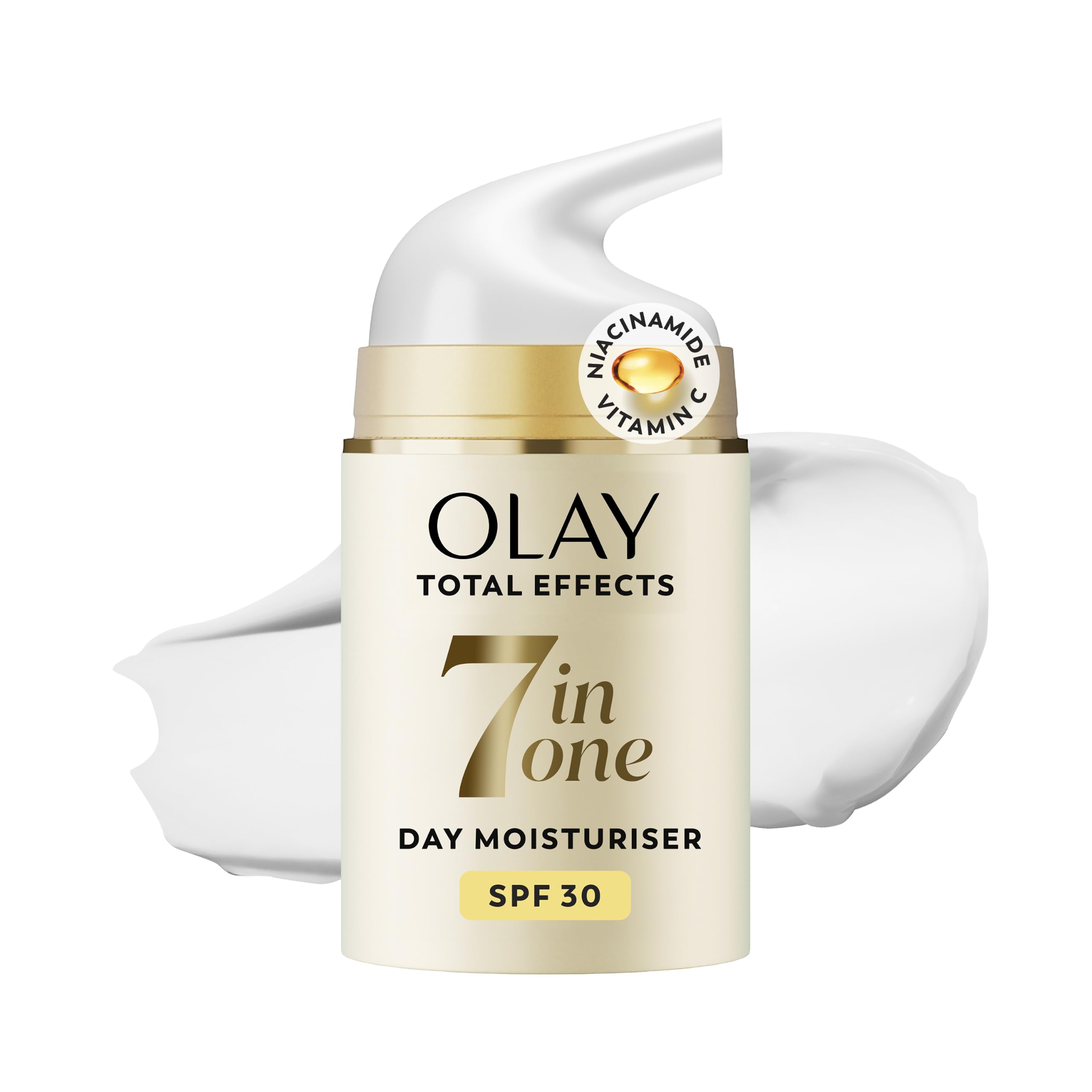 Olay Total Effects 7 in 1 Anti-Ageing Day Moisturiser SPF30, 50ml | Hydrating face cream with Niacinamide & Vitamin C. Fights 7 signs of ageing, fragrance-free