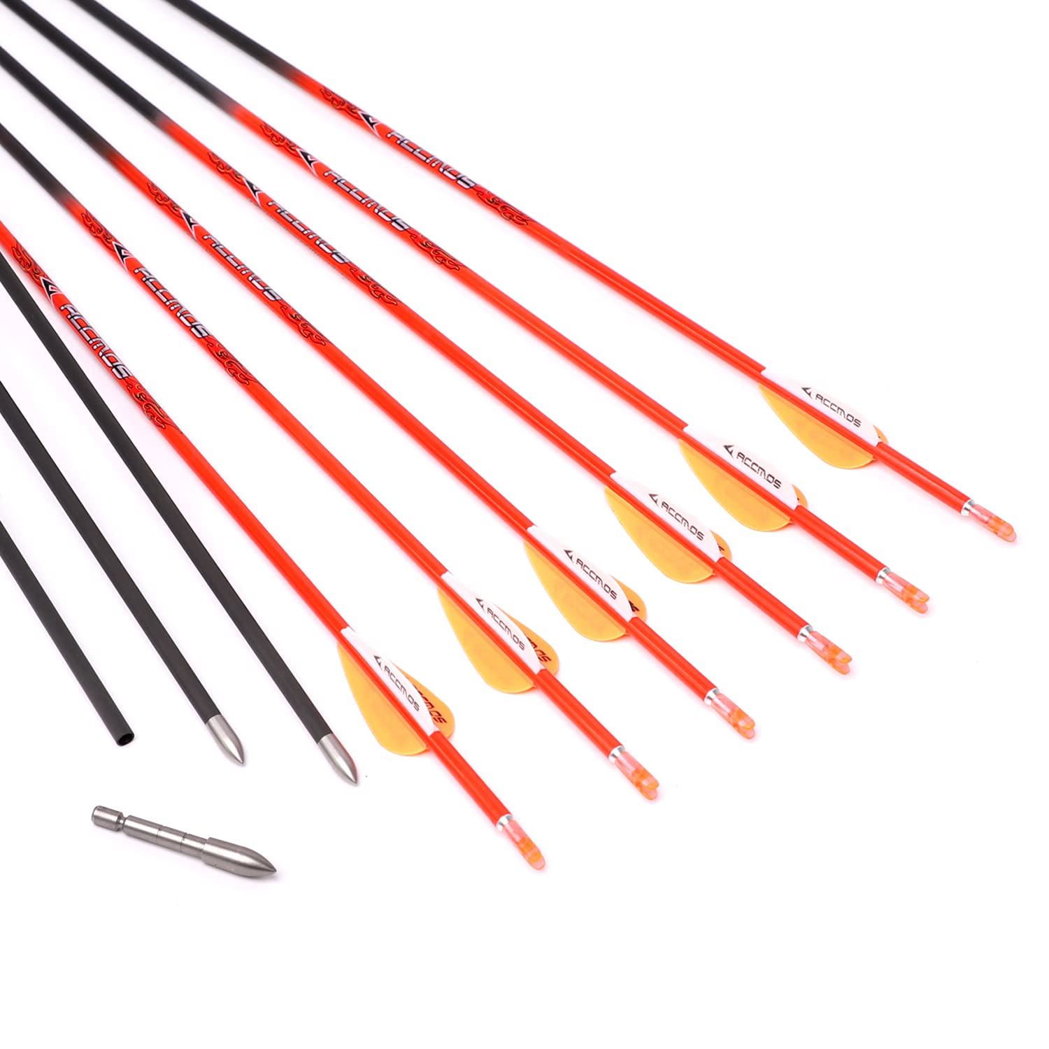 ACCMOS 12pcs Longueur Personnalisée Flèche Carbone pour 15-80 LB Arc à Poulies Diamètre Intérieur 4.2mm .165" 22-32 Pouces Spine 400 500 600 700 800 900 1000 Adulte Jeunesse Chasse et Entraînement