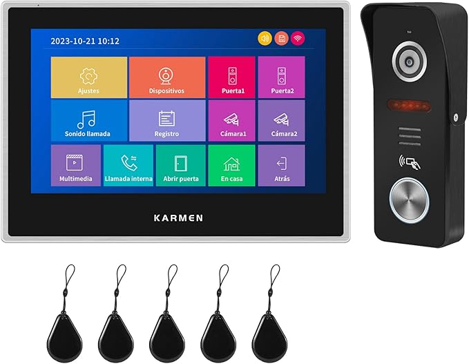 Karmen videoportero WiFi con Apertura de Puerta,Tuya telefonillo Portero automatico,Funciona con Alexa,Pantalla táctil de 7 Pulgadas, cámara de Timbre de 1080P con Cable, grabación de Videos