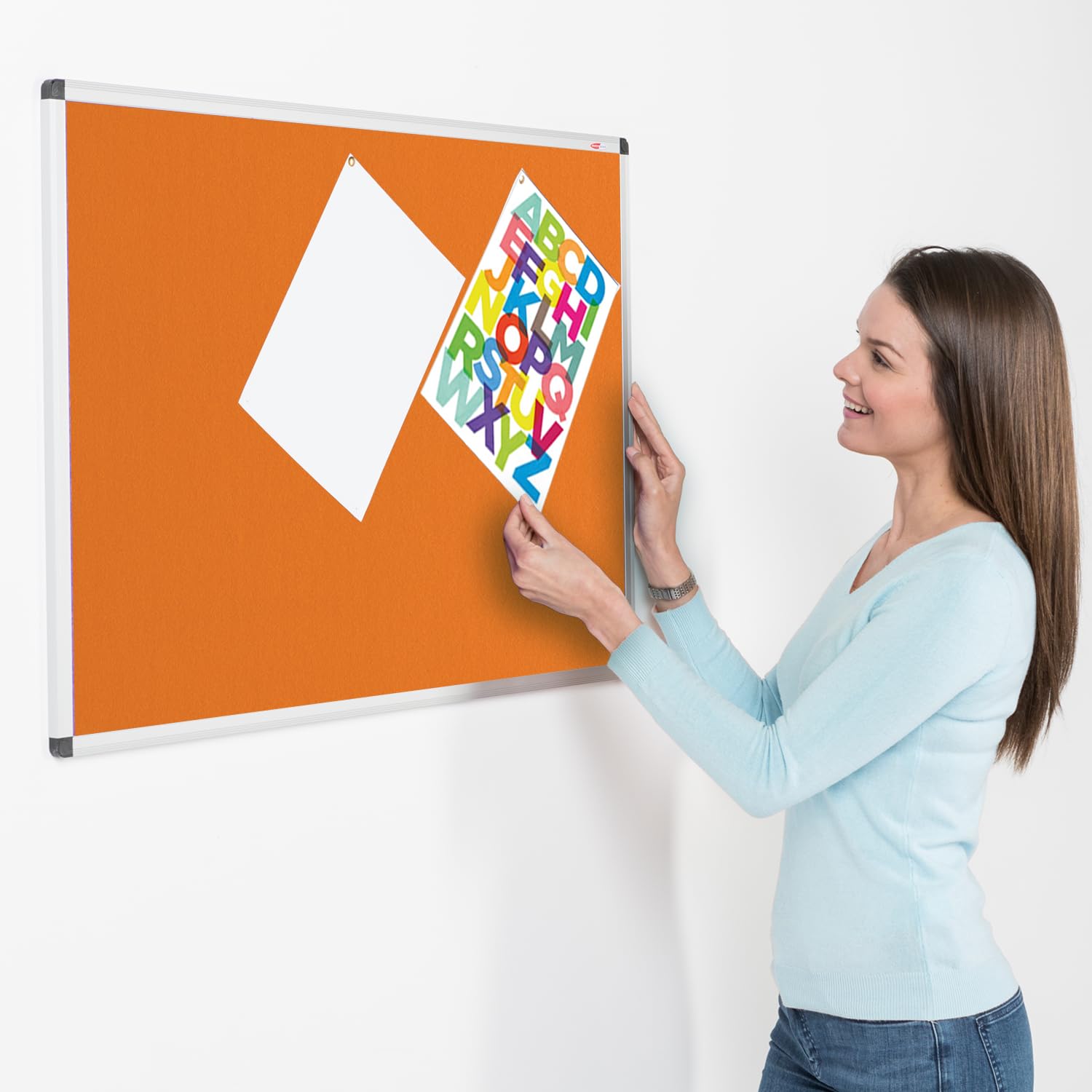 Aluminium Framed Notice Board | Brightly Coloured Loop Nylon Bulletin Board | Orange | 900 x 600 mm - Ideal for Office, School, Home — image 1