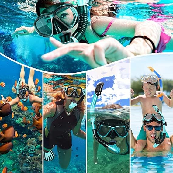 VBM Mask Fin Snorkel Set, Snorkeling Gear for Adults with Panoramic View Mask, Dry Top Snorkel, Adjustable Swim Fins and Travel Bag, Man Woman Snorkel Gear for Swimming Snorkeling Diving (Blue) 2