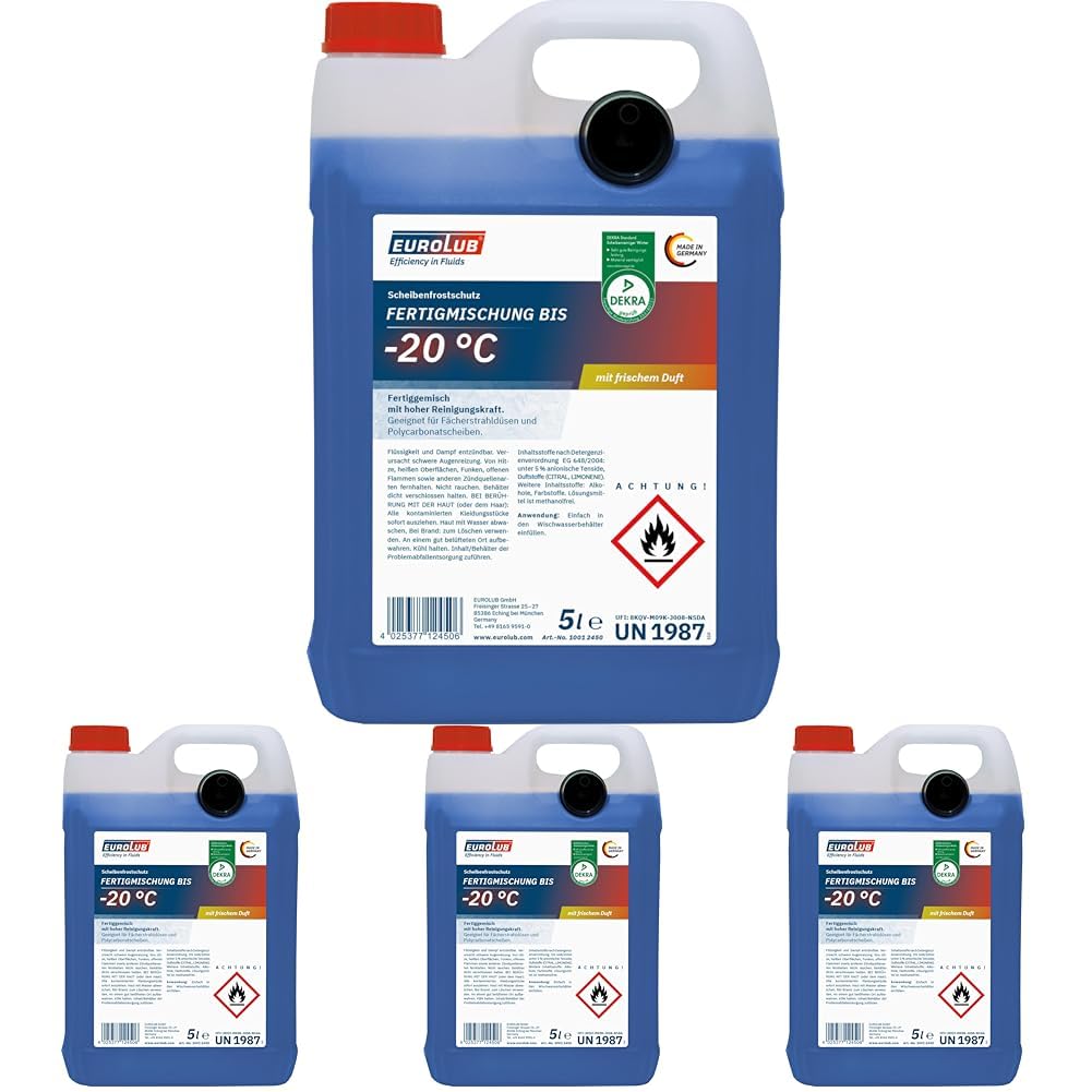 EUROLUB Scheibenfrostschutz Winter -20°C Fertigmischung, 5 Liter (Packung mit 4)