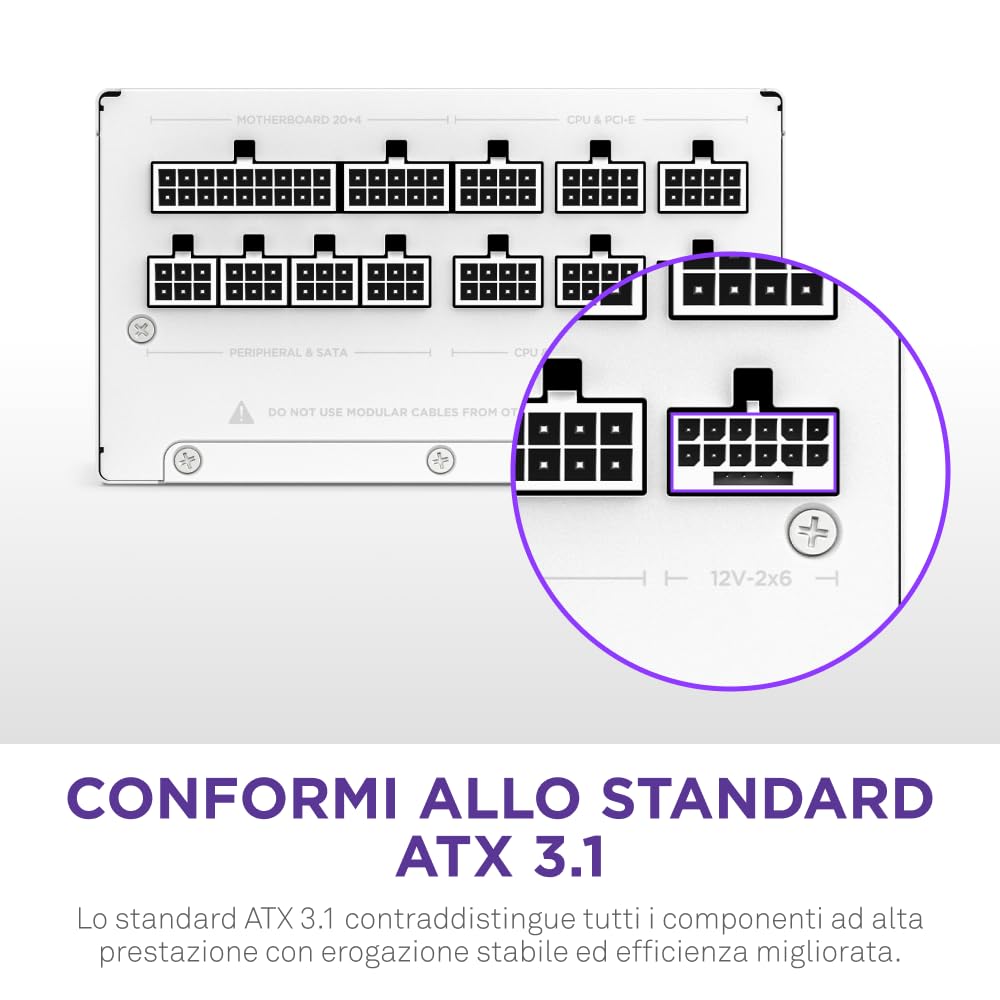 NZXT C1200 Gold ATX 3.1 - Alimentatore per PC da gaming completamente modulare a rumorosità ridotta - 1200 watt - 80 PLUS Gold - Connettore 12V-2x6 - Condensatori 100% giapponesi - Bianco