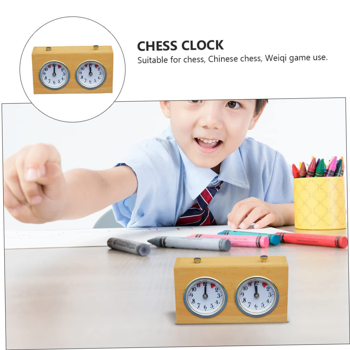 Toyvian Horloge Échecs Mécanique Portable en Bois Structure Simple, Minuterie Pratique pour Jeu D'échecs et Échecs Chinois en Compétition