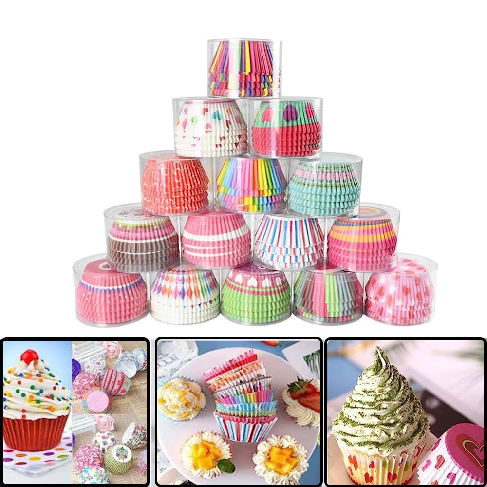 Muffin Cupcake Paper, Baking Cups Liners, Cake Cases Chocolate Holders Truffle Cups, Disposable Muffin Cupcake Pans for Home Party Bakery Random Colors 300 pcs