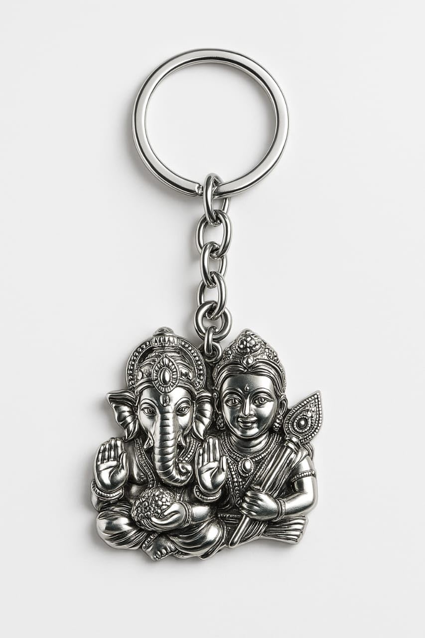 Premium Ganesh Murugan Keychain | Silver-Tone SS Keyring for Car, Bike, Home | Lord Ganesha & Lord Murugan Blessing Keychain | Hindu Religious Gift | Divine Protection Key Ring for Men & Women-image-43