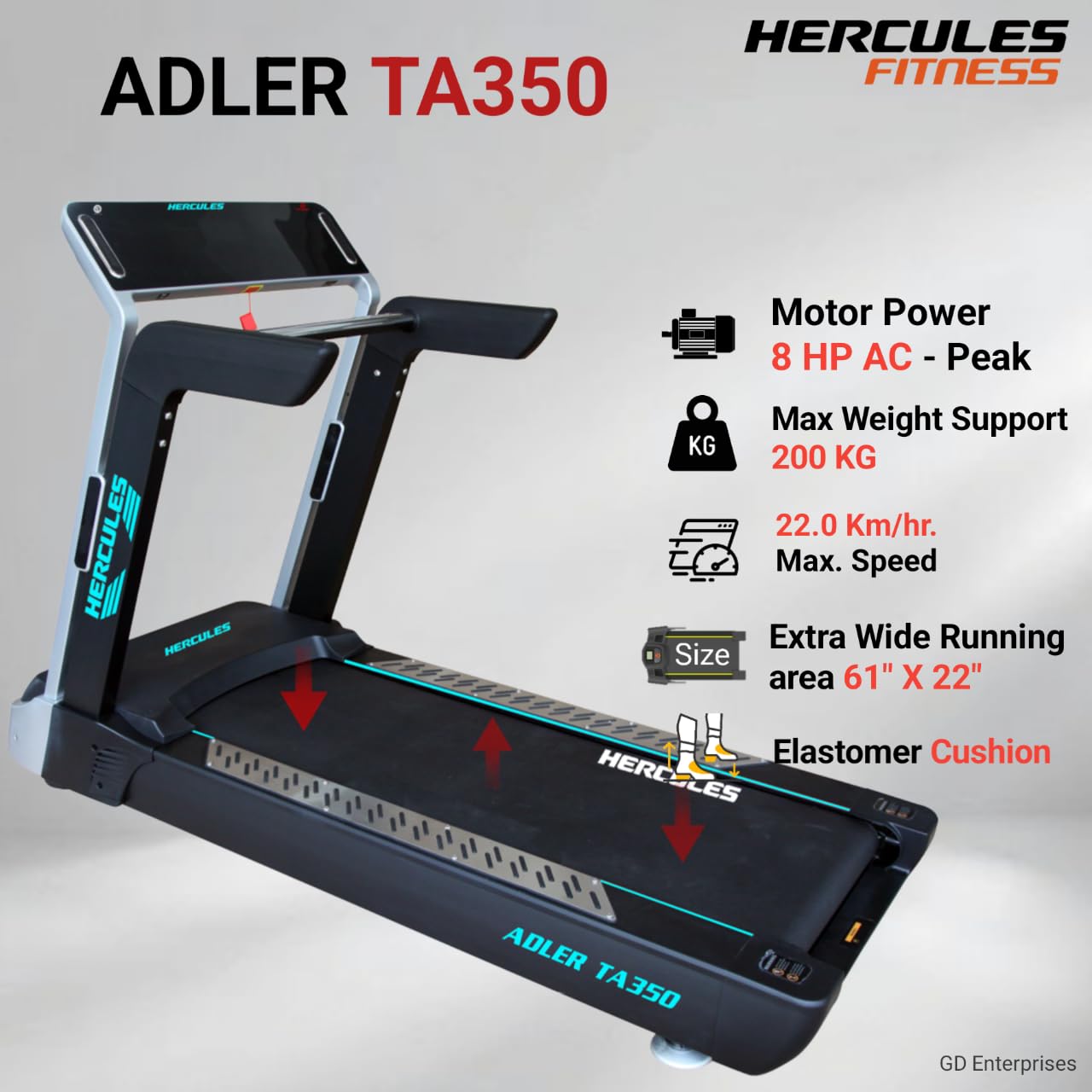 Buy Hercules TA350 4.0 HP / 8.0 HP AC Motor Treadmill with 22 Km