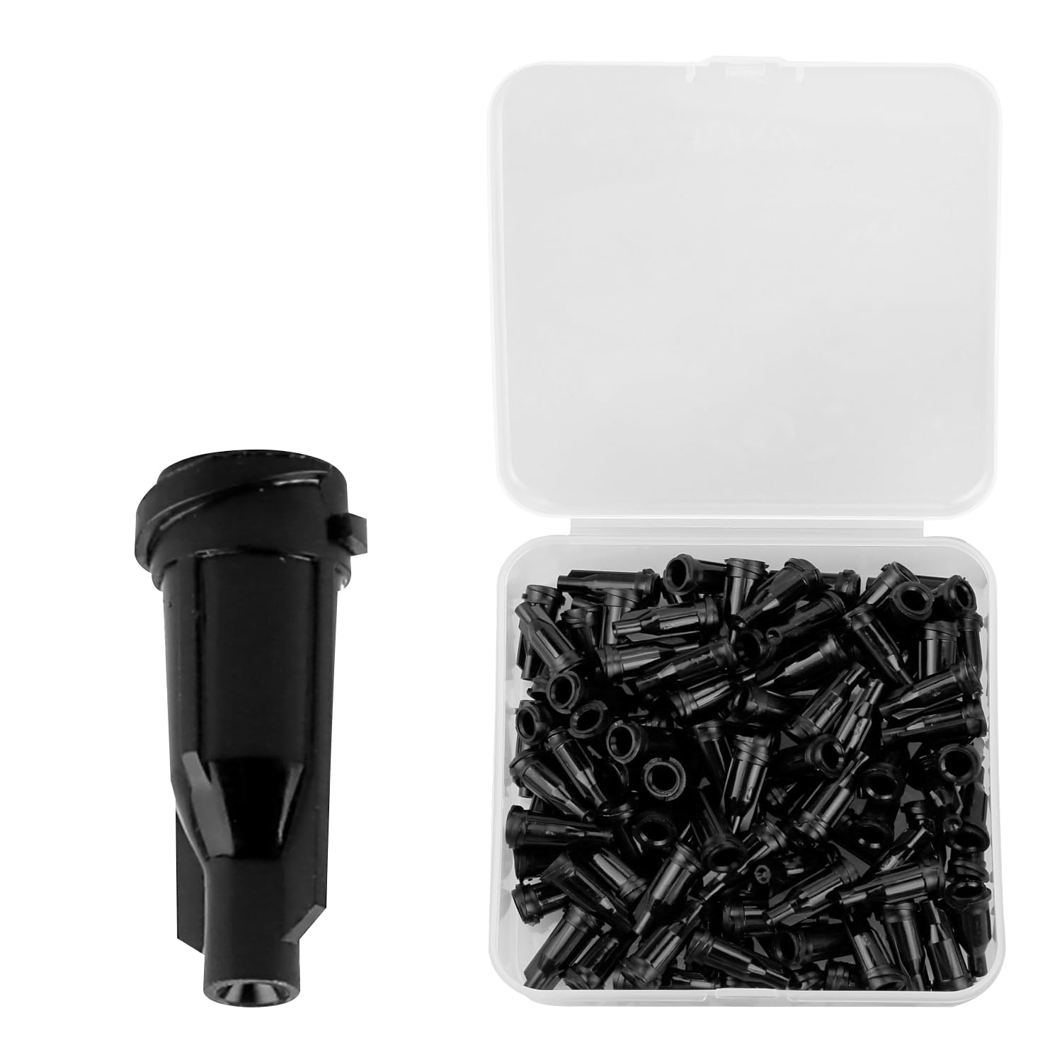 100 Pieces Luer Lock Syringe Tip Caps - Black Plastic Screw-Type Dispensing Needle Tip Caps for Crafting and Industrial Work