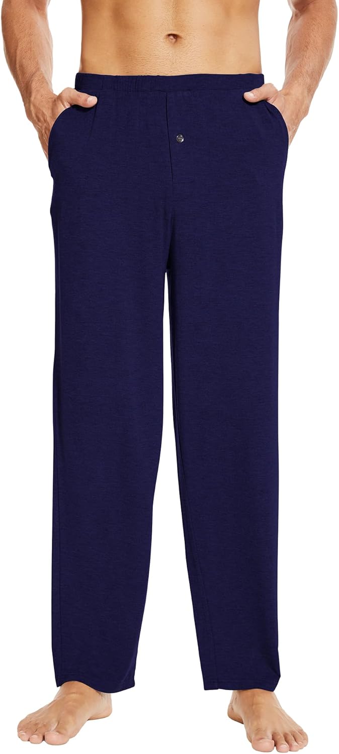 WiWi Men's Soft Knit Pajama Pants Lightweight Sleep Lounge Bottoms with Pockets Open Fly Sleepwear Sweatpants S-XXL