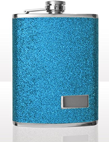 Outdoor Saxx Stainless Steel Hip Flask, Design Glitter Blue, Pocket Bottle, Screw Cap, 240 ml, Blue