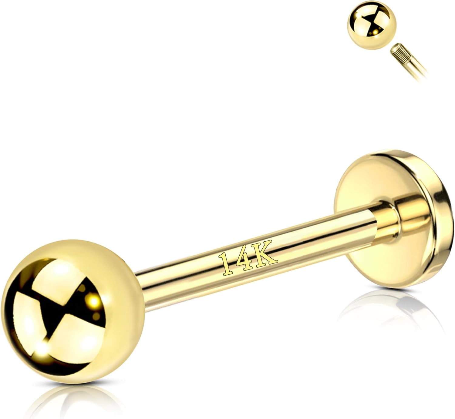 COCHARM 14K Real Gold Tongue Rings 14g 16mm Solid/Yellow Gold Tongue Barbell for Women Men Nickel Free
