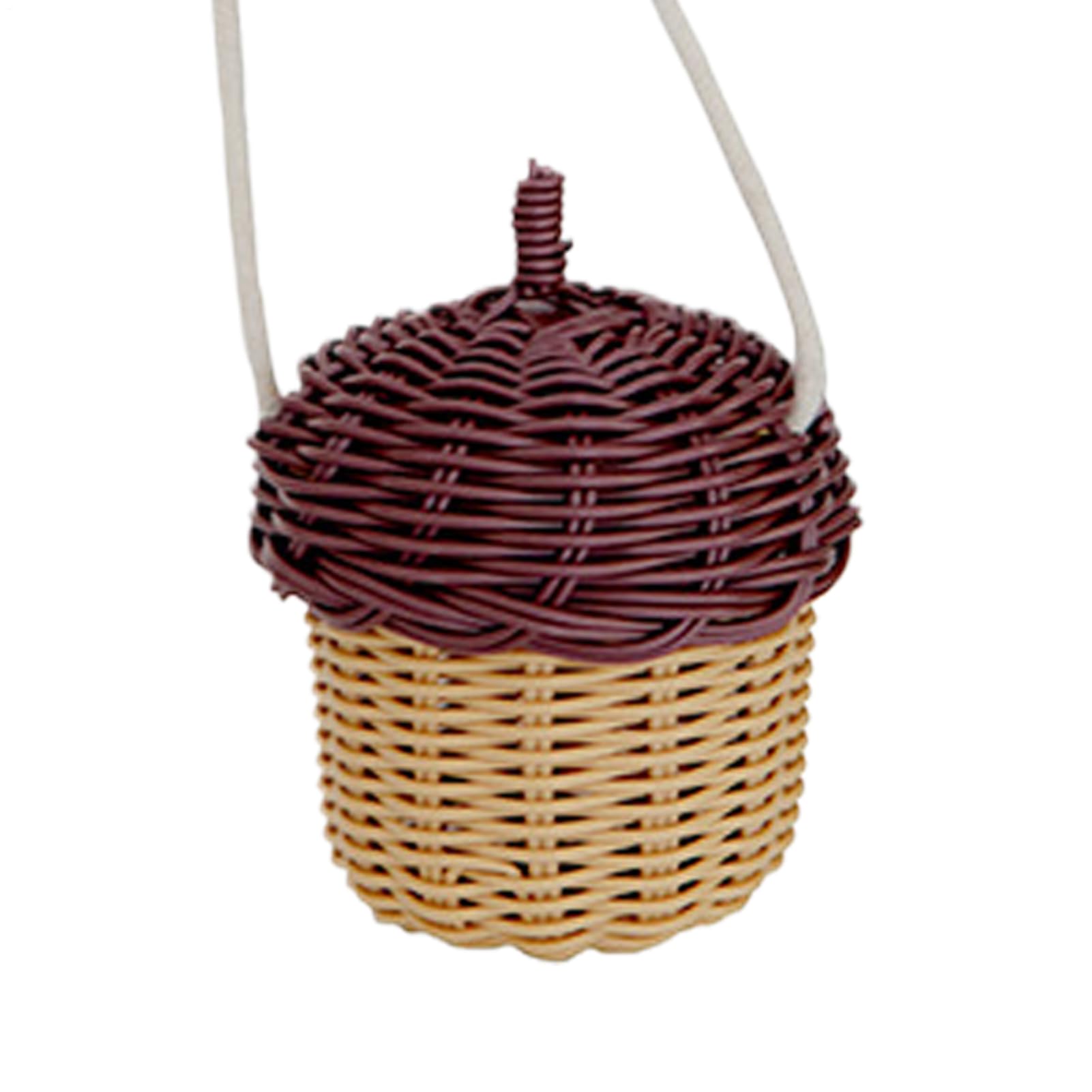 Woven Purses Women Acorn Shoulder Bag Small Woven Basket Storage Decorative Bag Photo Prop Fashion Handbag Organizer Picnic