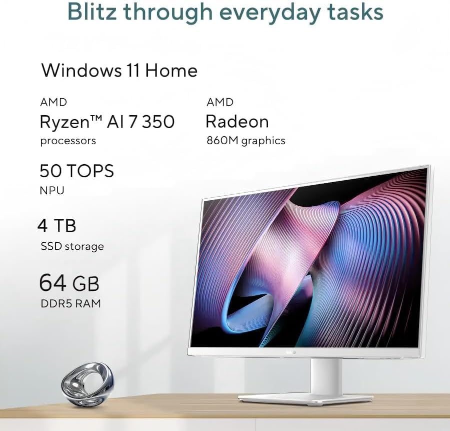 Image of ASUS VM670 27 inch FHD Touchscreen All in One Desktop PC, AMD Ryzen AI 7 350U (66 TOPS NPU), 64 GB DDR5 5600MHz RAM, 4 TB SSD, Wi-Fi 6, BT 5.4, Copilot+ PC, Win 11 Pro, for Business & Student, Accessories