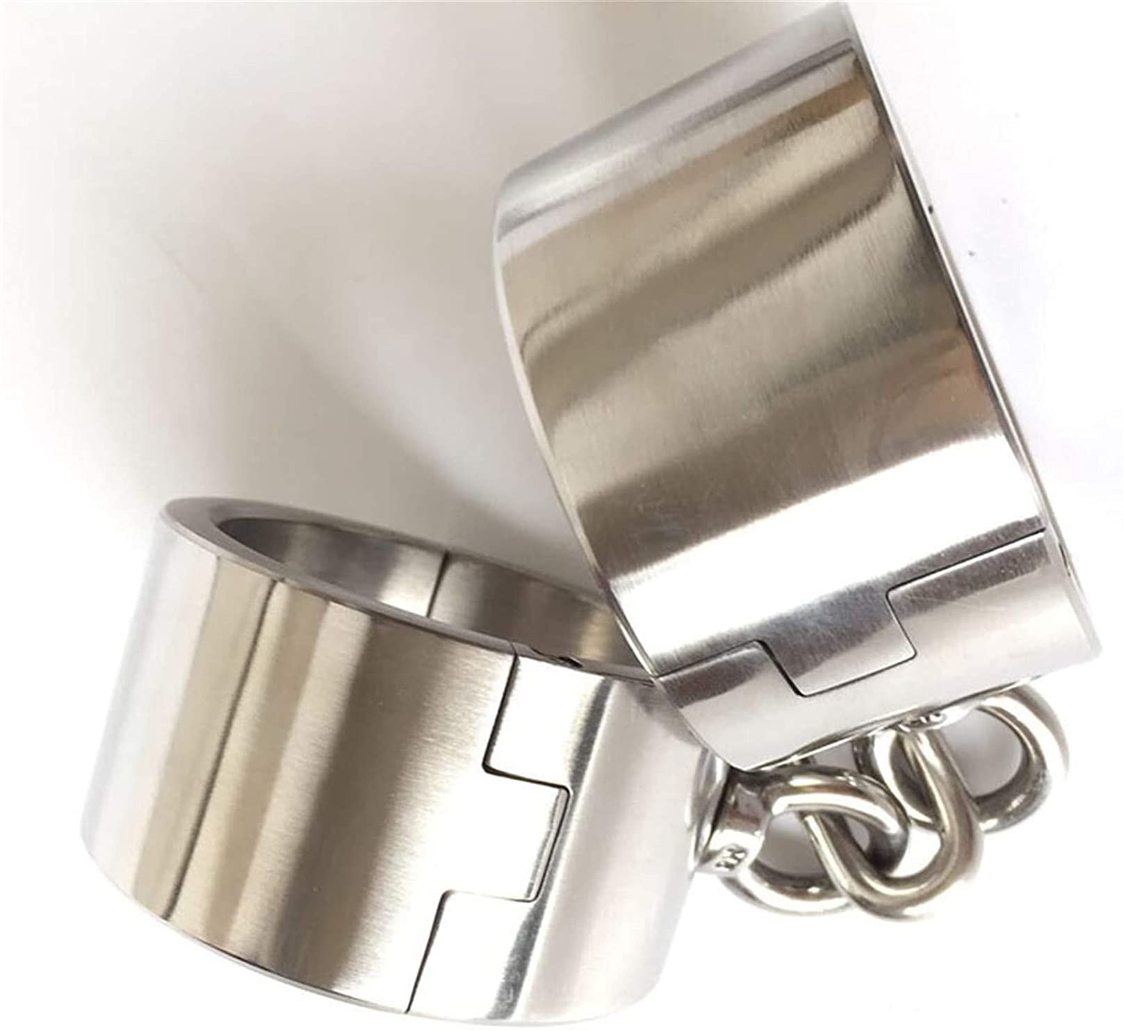 1 Paar Ca. 900G Schwer Edelstahl Handschellen/Handfesseln, 4cm Hohe Abschließbar Handgelenk Handcuffs Slave Fetisch Fesseln Flirtspiel BDSM Sex Spielzeug für Paare,Male Oval