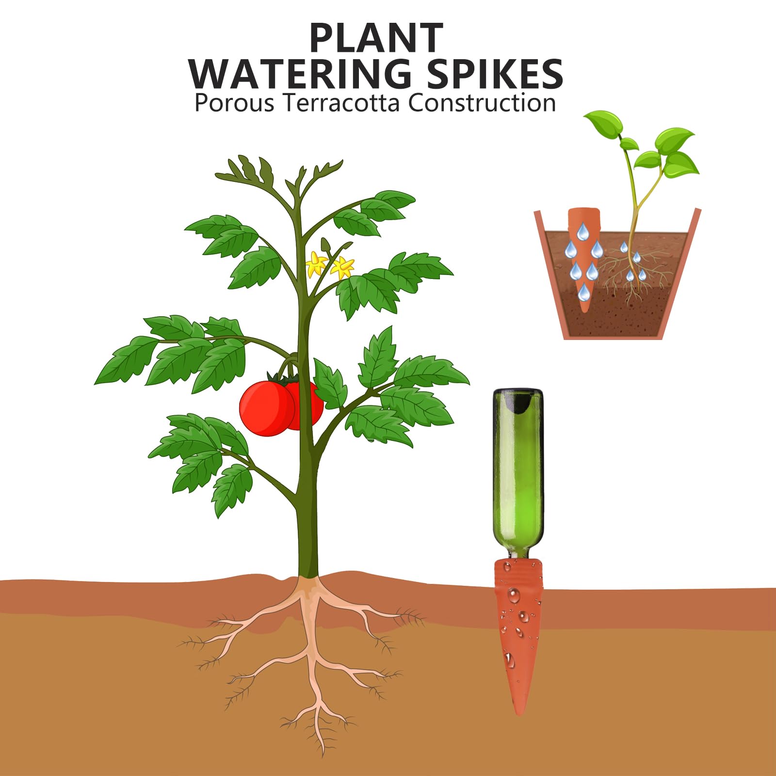 CHSEEO Planten gietapparatuur, Zelfbewaterende spikes, Vakantie Plant Watering Dripper, 4 Pack Automatisch Druppelsysteem Irrigatie Apparatuur Tool, voor binnen Buiten Thuis en Kantoor Planten