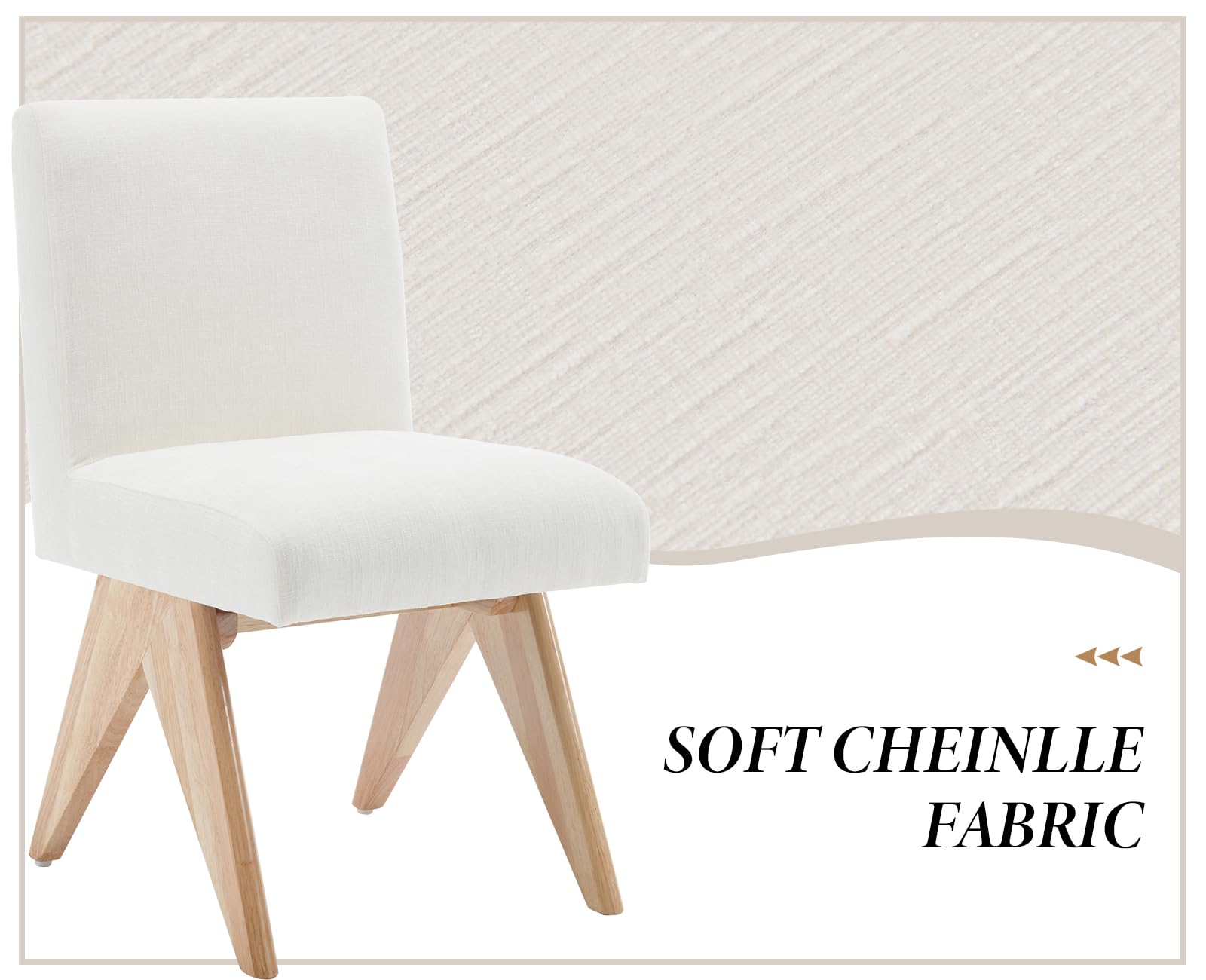 chairus Juego 2 Sillas de Comedor de Chenilla, Beige | Patas de Madera Maciza, Asiento Acolchado, Estilo Crema, Para Casa/Restaurante