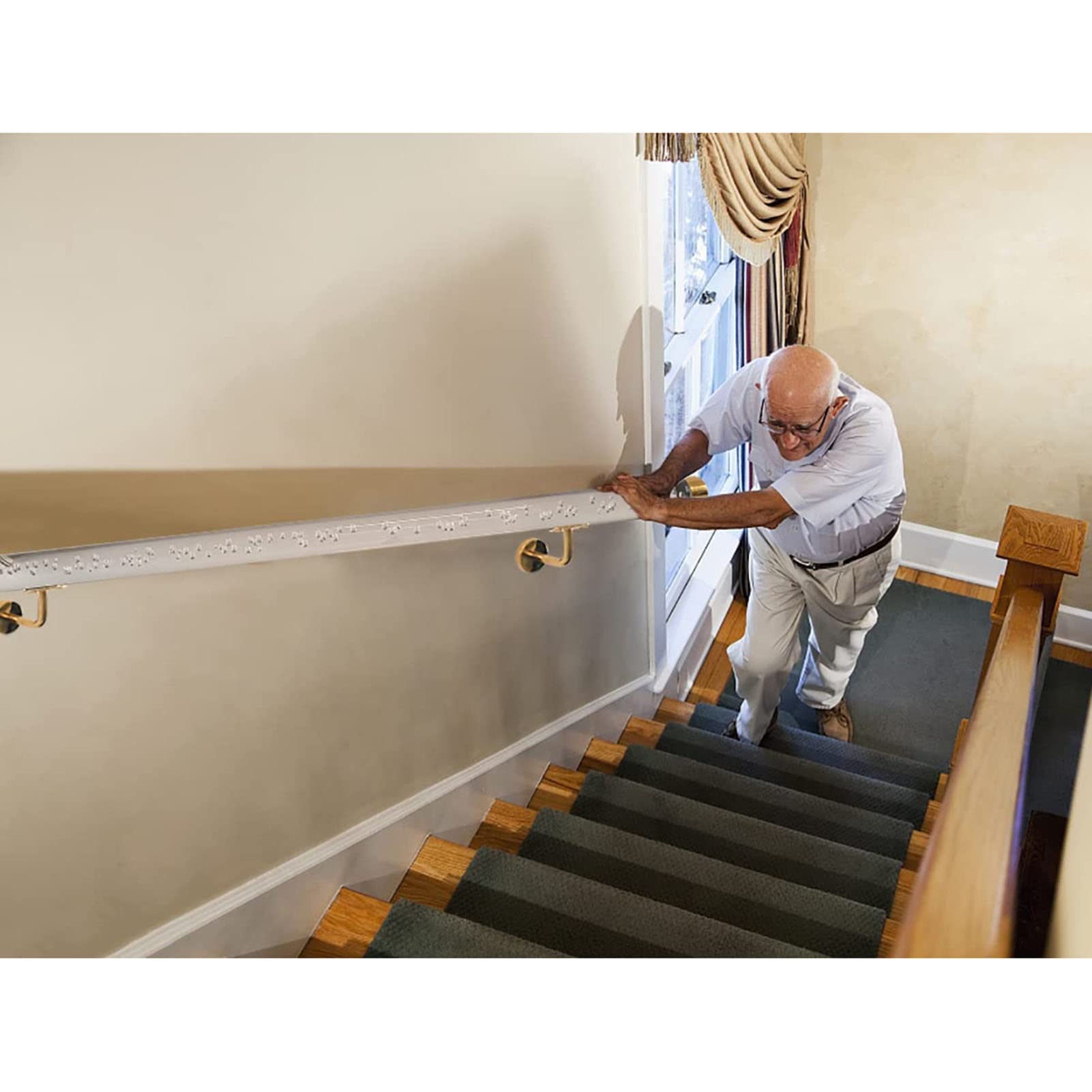 Staircase Handrails For Indoor Stairs 21.6"-39" Grab Rails For Disabled Elderly, U-type Metal Interior Hand Railing For Stairs Floor Step Mount- 1Pc Decking Railings ( Color : White , Size : 90cm(35.4 - View #8