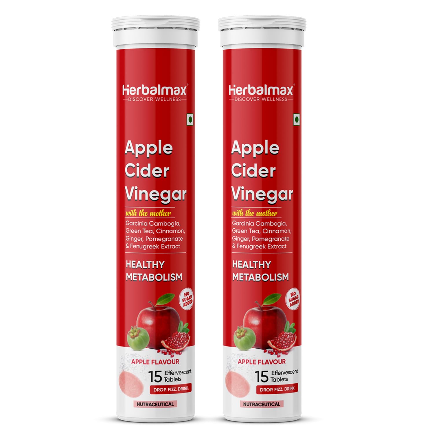 Herbalmax Apple Cider Vinegar Effervescent Tablets with The Mother, Vitamin B6 & B12 | Apple Flavour | Sugar-Free & Gluten-Free | Supports Weight Management, Digestion & Metabolism | Pack of 2 (15 Tablets Each)-image-44
