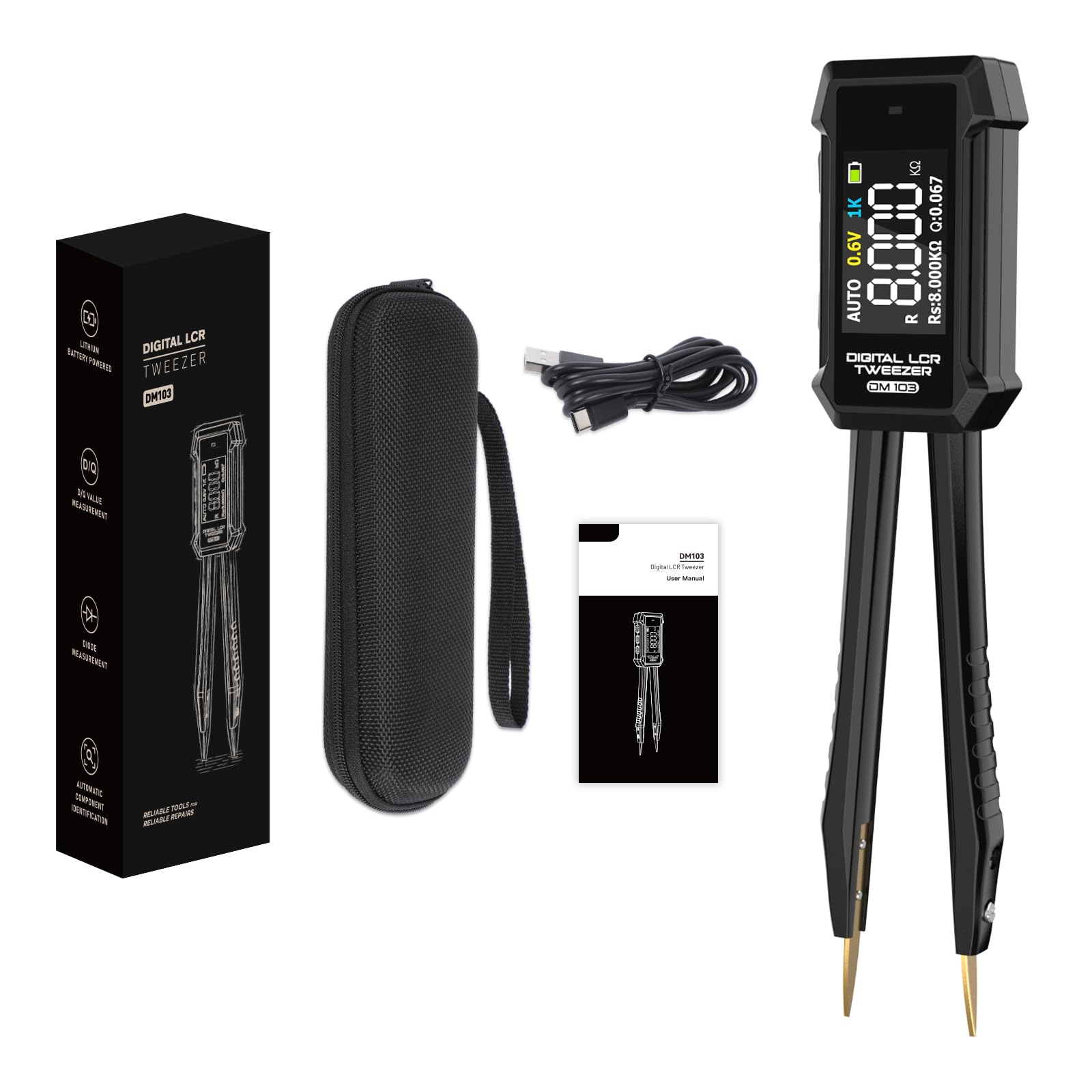Medidores LCR, mini SMD, con función de medición ESR, multímetro digital con pinzas para componentes SMD/resistencias/condensadores/inductores/voltajes/frecuencias/diodos, terminales automáticos