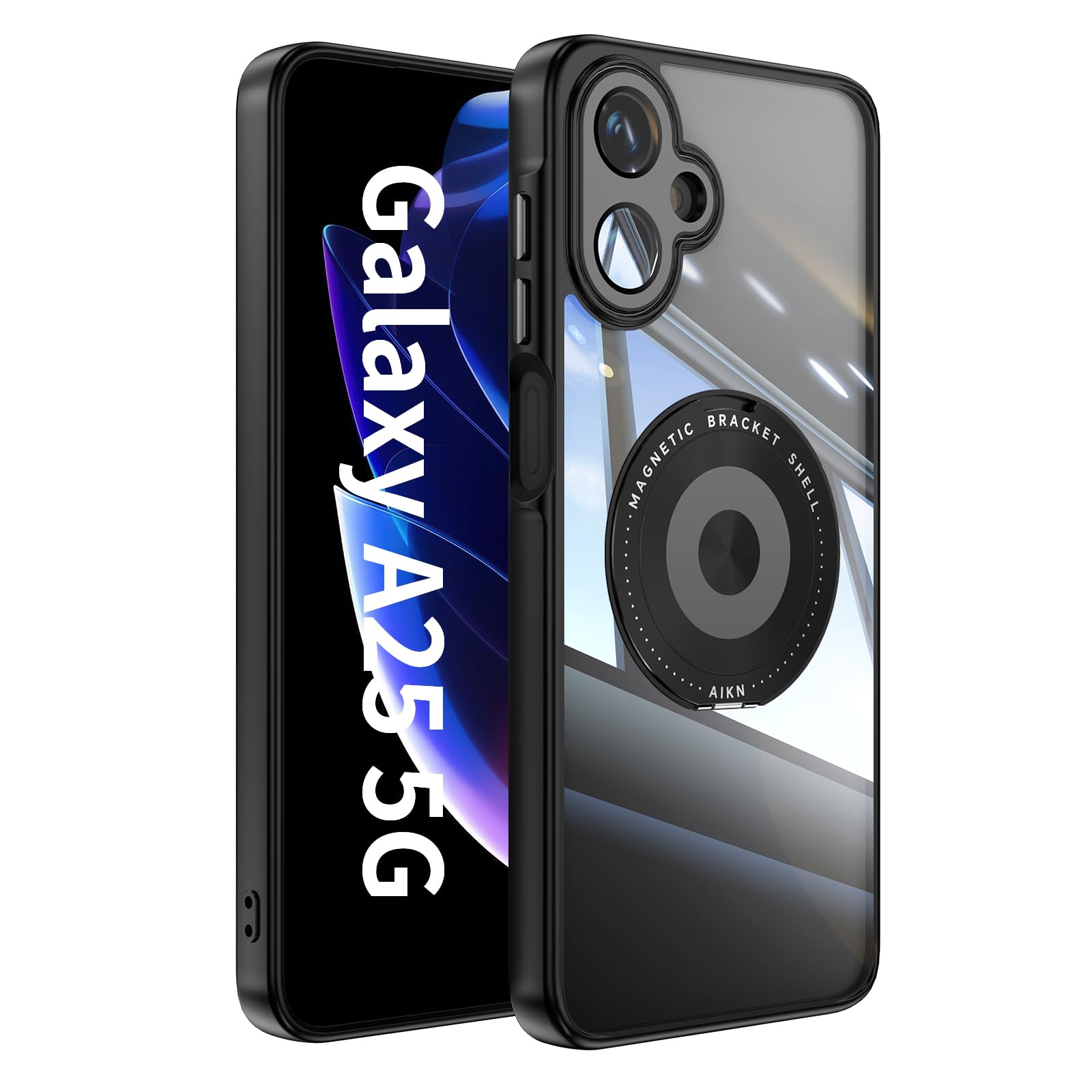 【Yikasina】Galaxy A25 5G ケース スタンド機能 SCG33 SC-53F クリア カバー 縦横両対応 リング マグネット搭載 360°回転 ギャラクシー a25 5G ケース （ブラック）