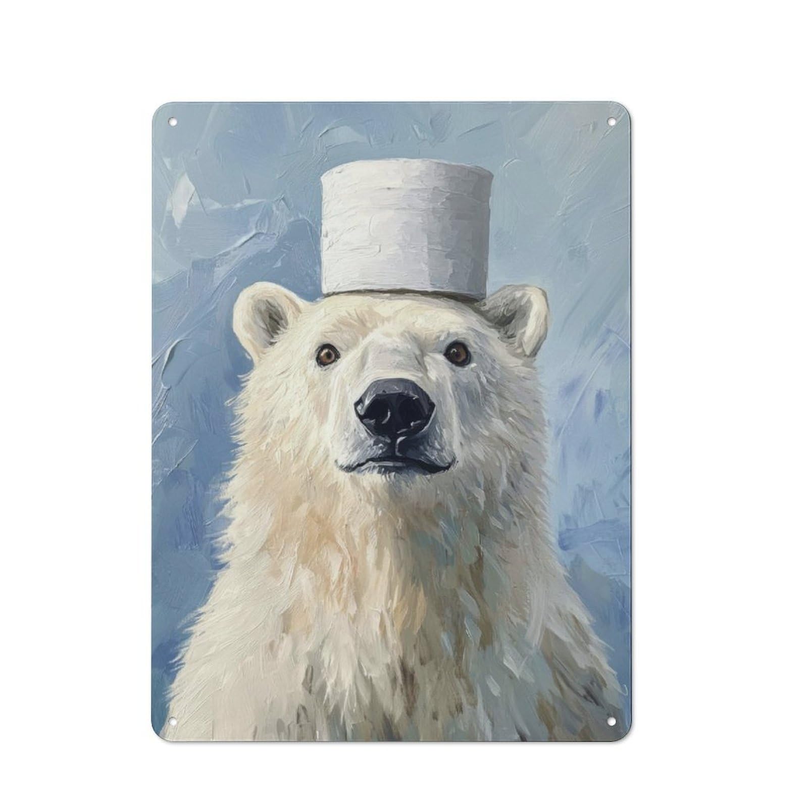 Junmoney Polar Bear With Toilet Paper Hat Printed Metal Sign 40X30cm For Hobby Room Or Studio, For Creative Interior Collectors