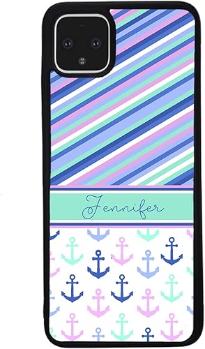 Miniatura 3 de Nautical Anchors Pin Stripes Personalized Black Rubber Phone Case Compatible With Google Pixel 10, 10 Pro, 10 Pro XL, 9a, 9 Pro, Pixel 9, Pixel 9