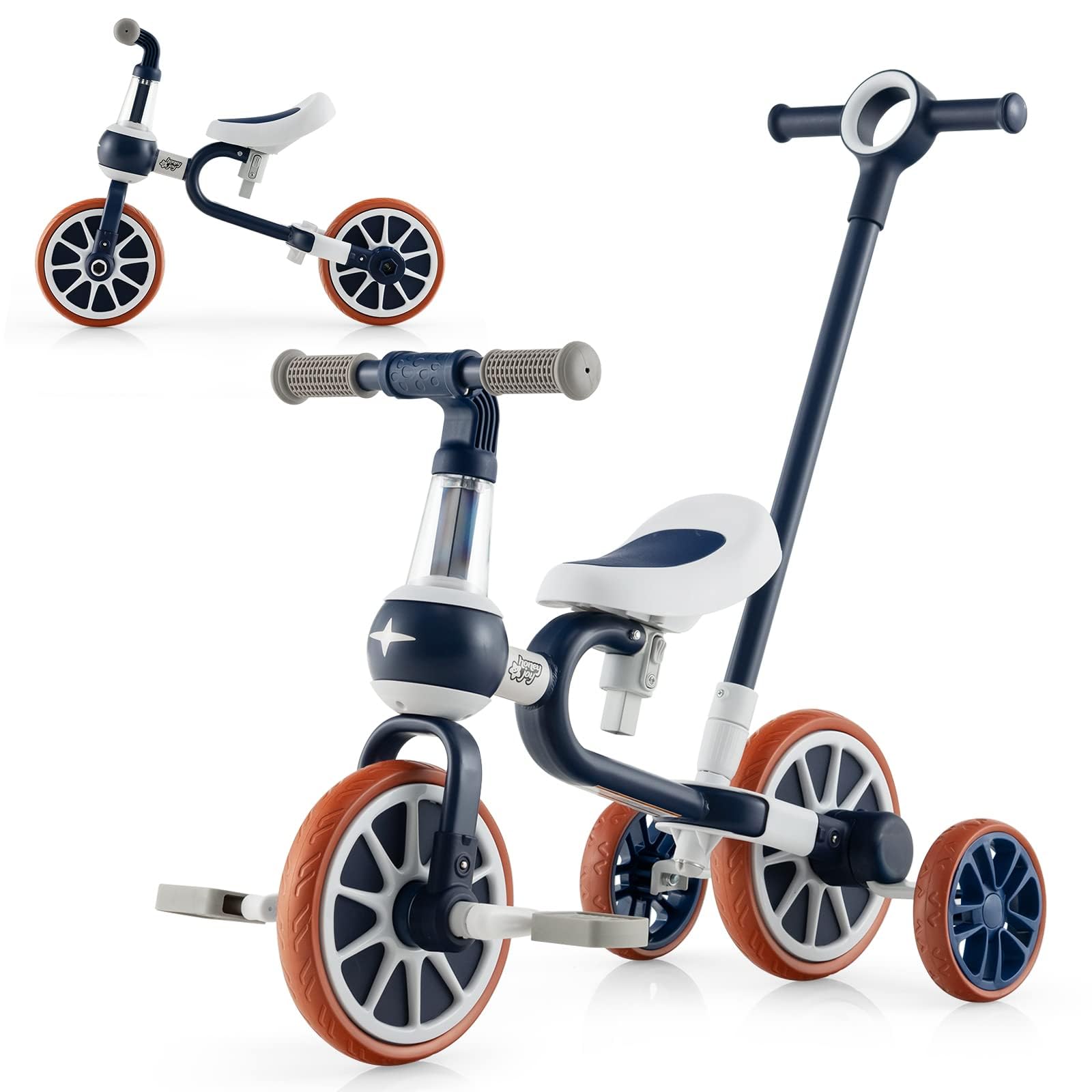 FANTASK Rowerek biegowy 4 w 1, do 30 kg, rower trójkołowy dla dzieci z regulowanym uchwytem przesuwnym i zdejmowanymi pedałami, pomoc w nauce chodzenia dla dzieci od 1 roku życia (niebieski)