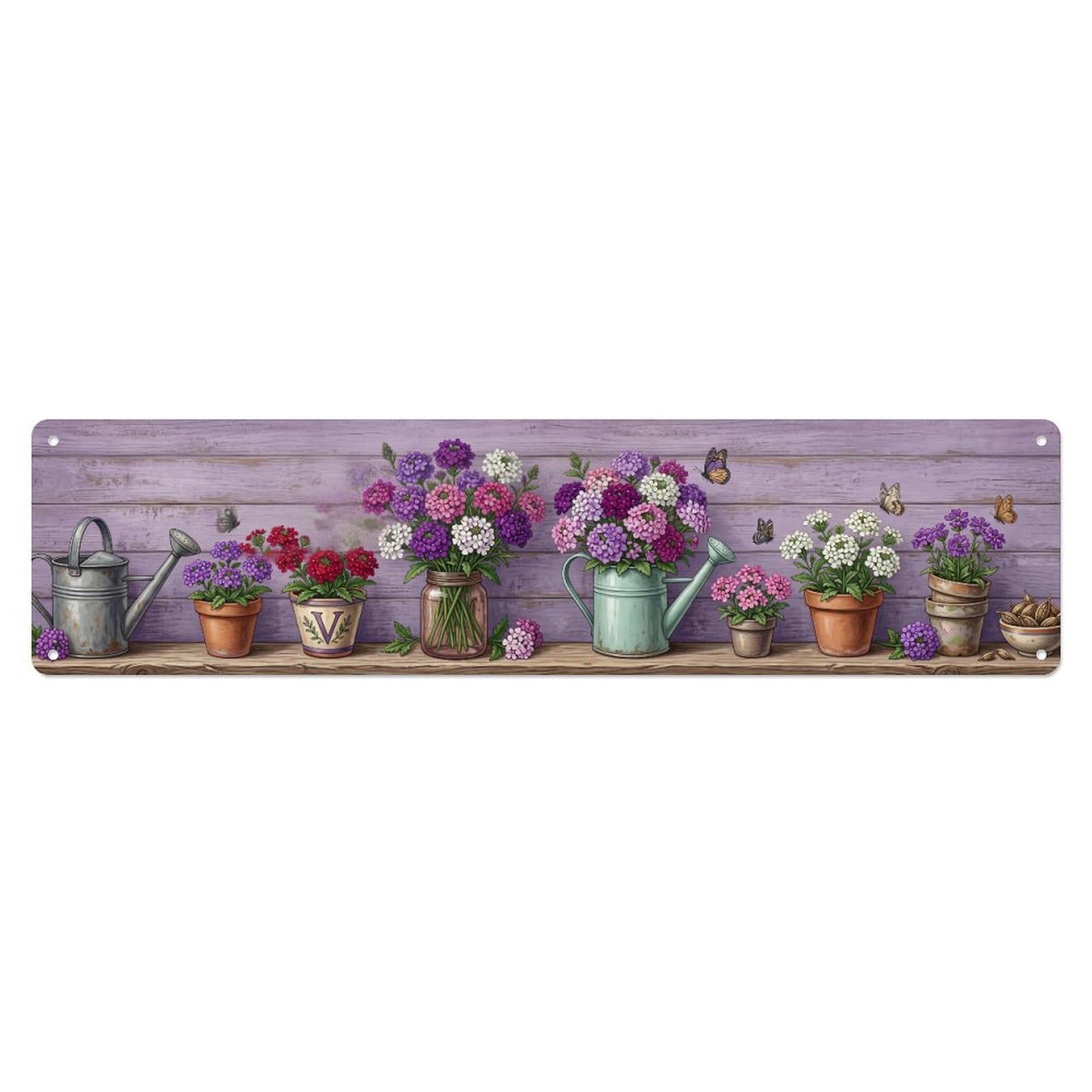 Fqnyr Style Metal Tin Sign Garden Tools Vintage Verbena Butterfly Garden Pattern