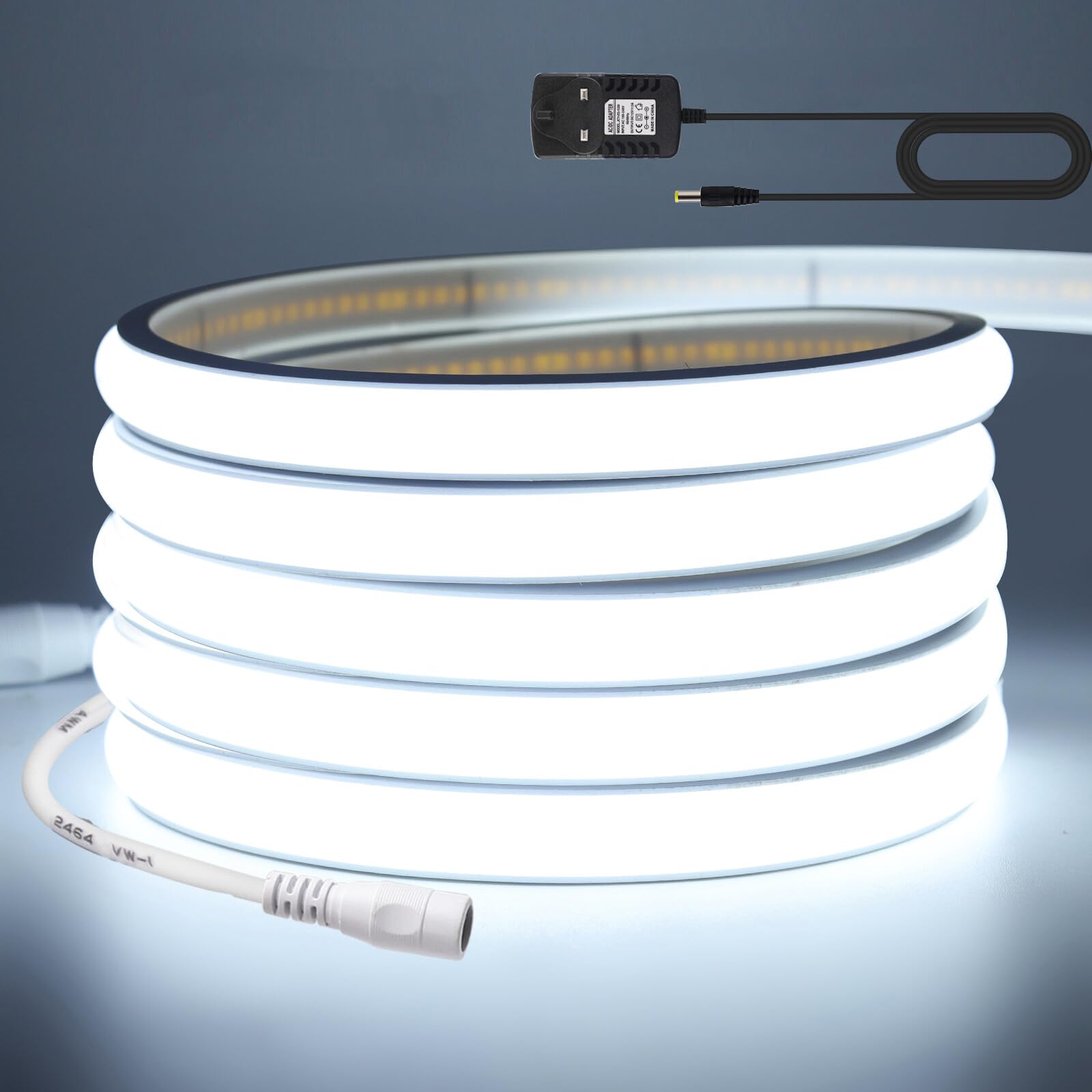 24V COB LED tira de neón，18m blanco 6000K，320 LED/m tira de LED FCOB flexible, cortable e impermeable，Diseño DIY，Decoración de dormitorios, salones, salas de juegos, cocinas y tiendas
