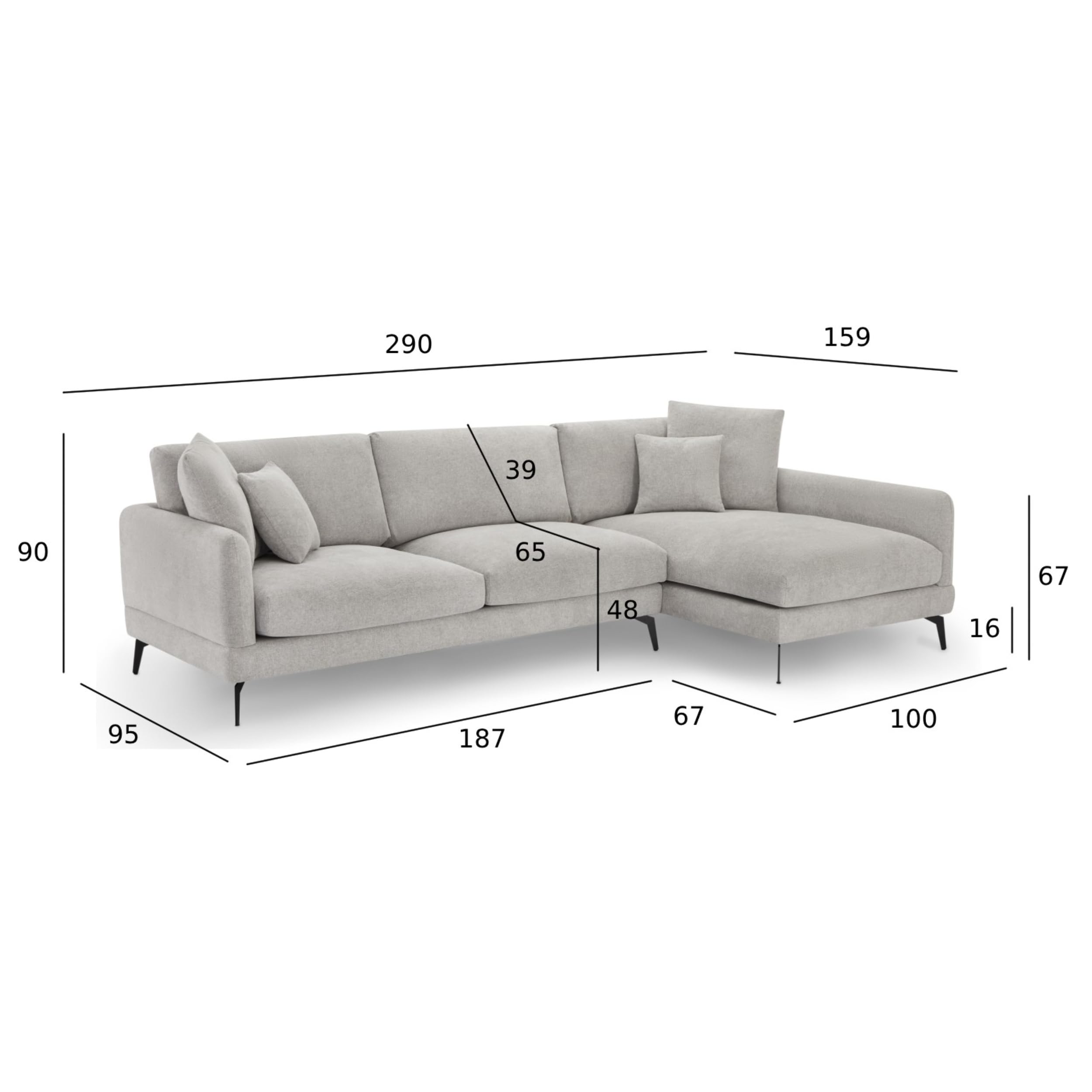Furnhouse Maggie L-Form Ecksofa | Federkern & No-Sag | 3-Sitzer Ottomane Rechts Grau – Skandinavisches Design