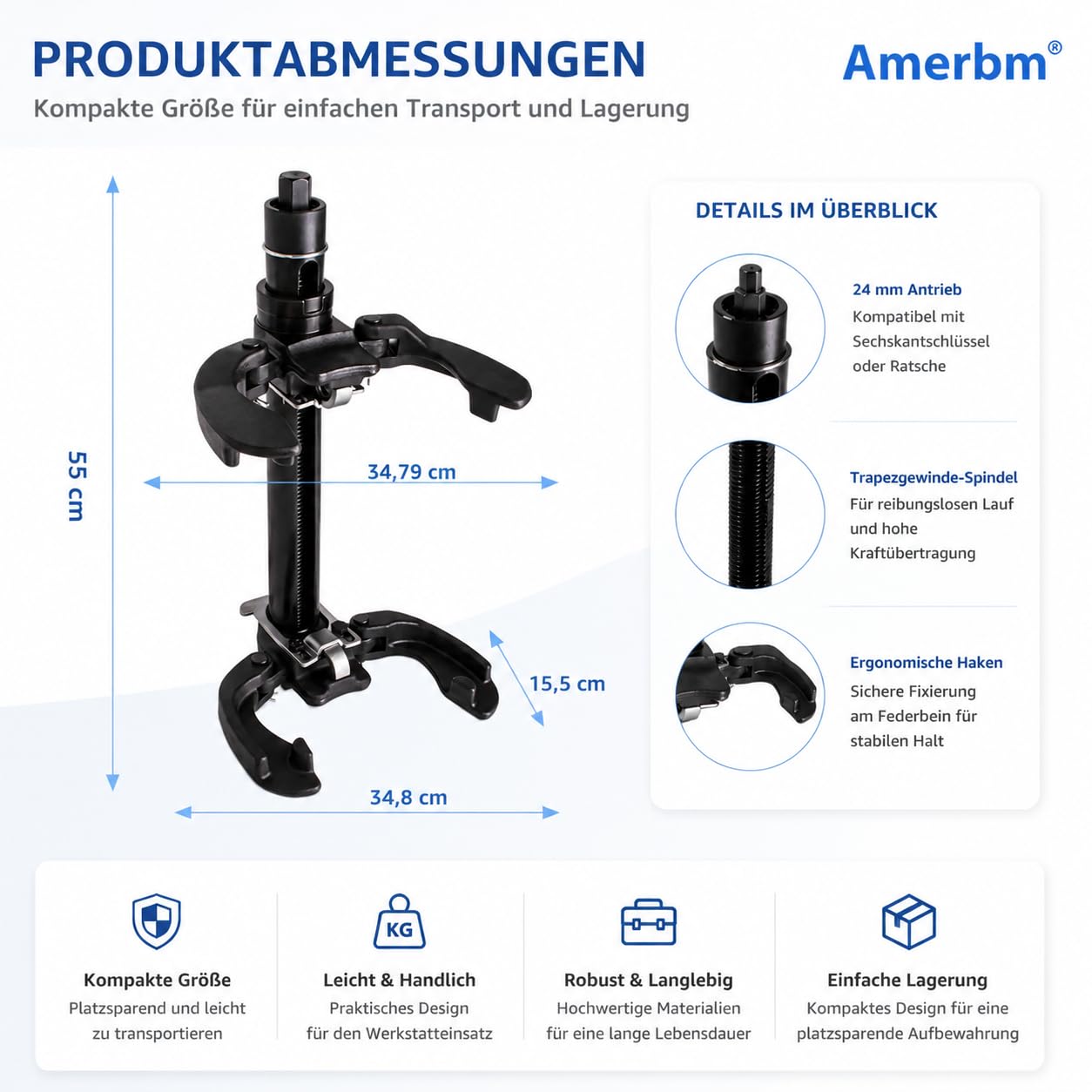 Profi McPherson Federspanner 2300kg – Universal Federbeinspanner Set für KFZ Stoßdämpfer & Fahrwerk – Sicher für Schraubstock – Kompatibel mit BMW, VW, Mercedes W211 W447