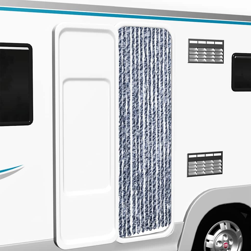 Tenda zanzariera blu e bianca, 56 x 200 cm, in ciniglia per porte di camper e roulotte, morbida tenda a strisce come protezione dagli sguardi indiscreti e divisorio, con ganci di fissaggio