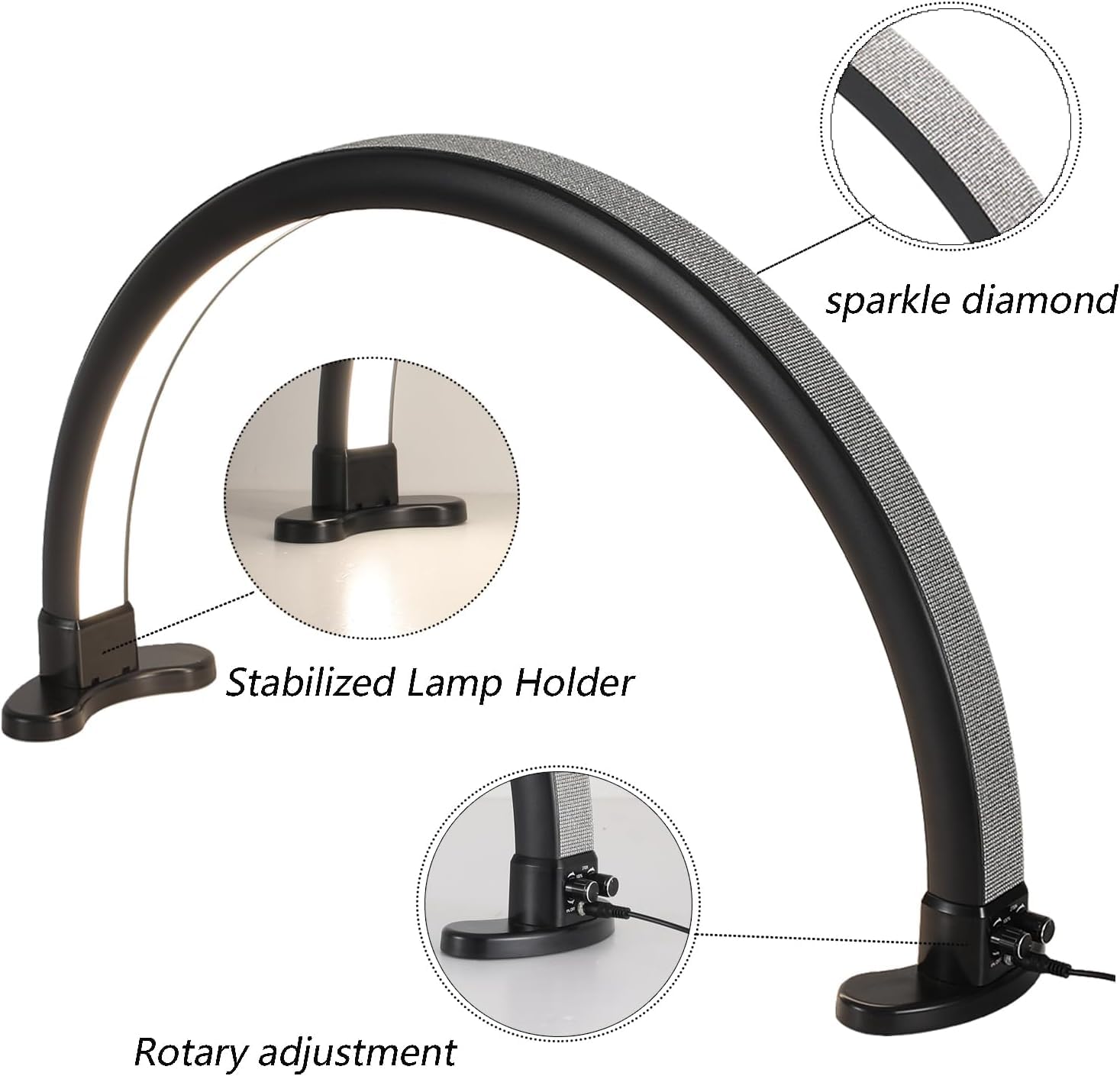Lampada da scrivania a mezzaluna, lampada a mezza luna per unghie, luce per estetiste, con attenuazione continua e temperatura del colore, opzioni multicolore