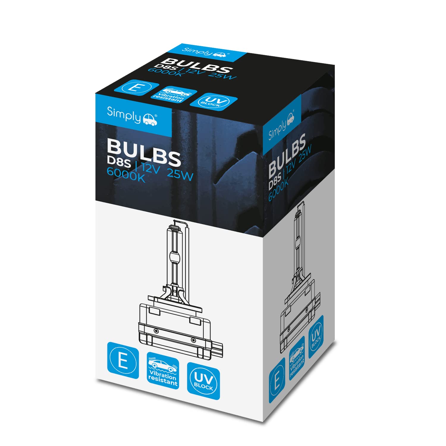 Simply D8S Xenon Gas Discharge 12v 25w E-MARKED Bulb for Vehicle Headlights - PK32d-1 base - Compatible with Citroen DS3, Ford Mustang, Kia Forte, Tesla Model S, White