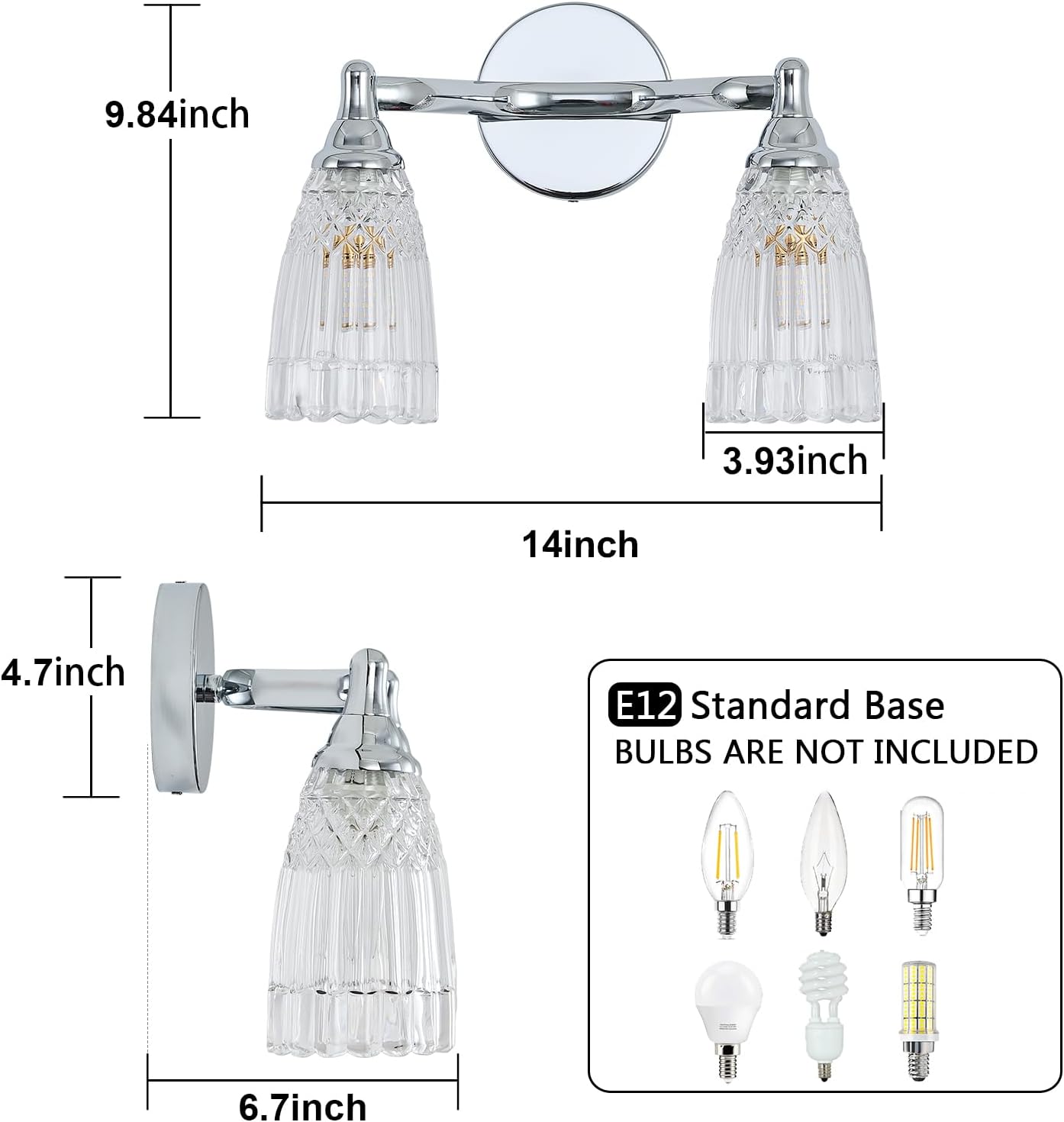 HDDFL Chrome Bathroom Light Fixture Vintage Bathroom Vanity Lighting 2 Lights Glass Wall Scone for Bedroom Bath Living Room Hallway