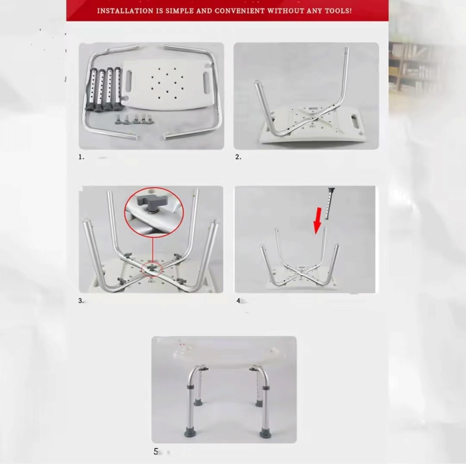 Silla de ducha antideslizante, utilizada para duchas internas, no requiere herramientas, altura ajustable, puede soportar 300 libras, adecuada para sillas de ducha de ancianos y discapacitados (color