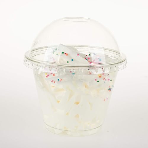 Vista 17 de Golden Apple, Juego de 25 vasos de plástico rosa y rojo de 9 onzas con tapas de cúpula transparente sin agujero (25 tazas + 25 tapas)