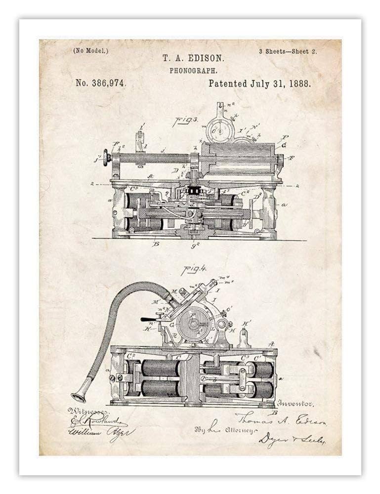 Amazon.co.jp: 最初Phonographエジソン発明ヴィンテージ特許