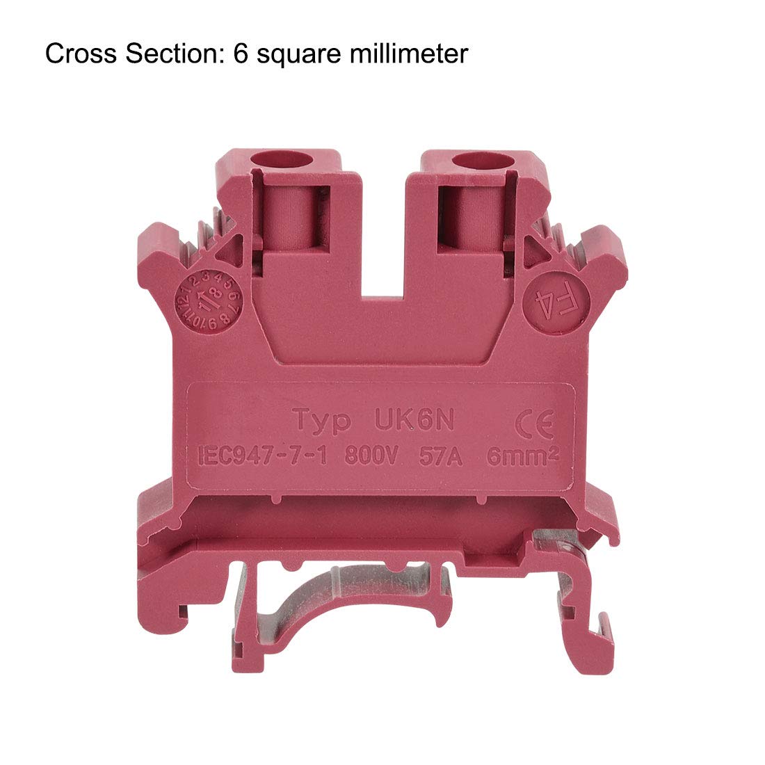 Bornier Rail DIN UK6N - 5 Pièces, 800V 57A, Section 6mm², Jaune, Pour Connexion électrique