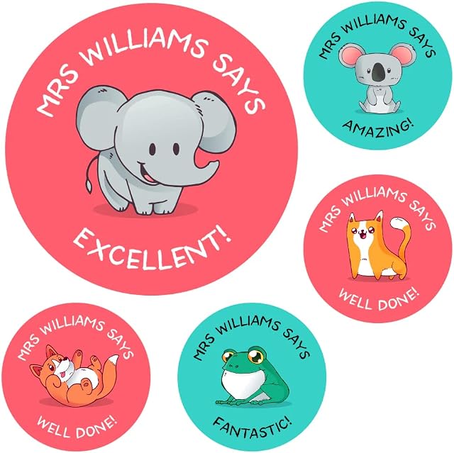 144 Personalised Cute Baby Animals Reward Stickers For Children, Teachers & Parents - Colourful, Easy Peel Stickers With Strong Adhesive Glue [144 30mm Stickers]