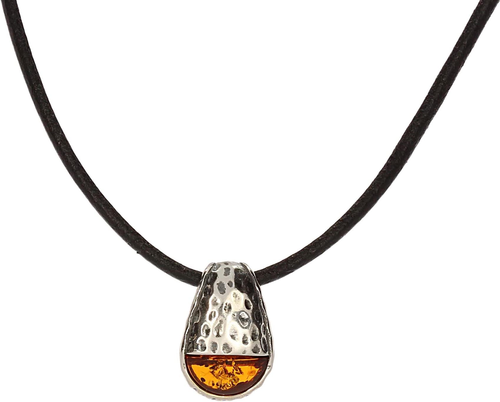 Artisana-SchmuckAmber Pendant Elegant Small Pendant with Leather Cord 925/000 Sterling Silver and Amber, 925/000 sterling silver Baltic Amber, Amber