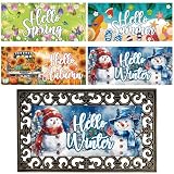 4Pcs Doormat Inserts Seasonal Door Mat Inserts Interchangeable Entrance Doormats Holiday Welcome Doormat Hello Spring Summer Fall Winter Door Mat for Front Door Outdoor Indoor Decor 22 x 10 In Vivid