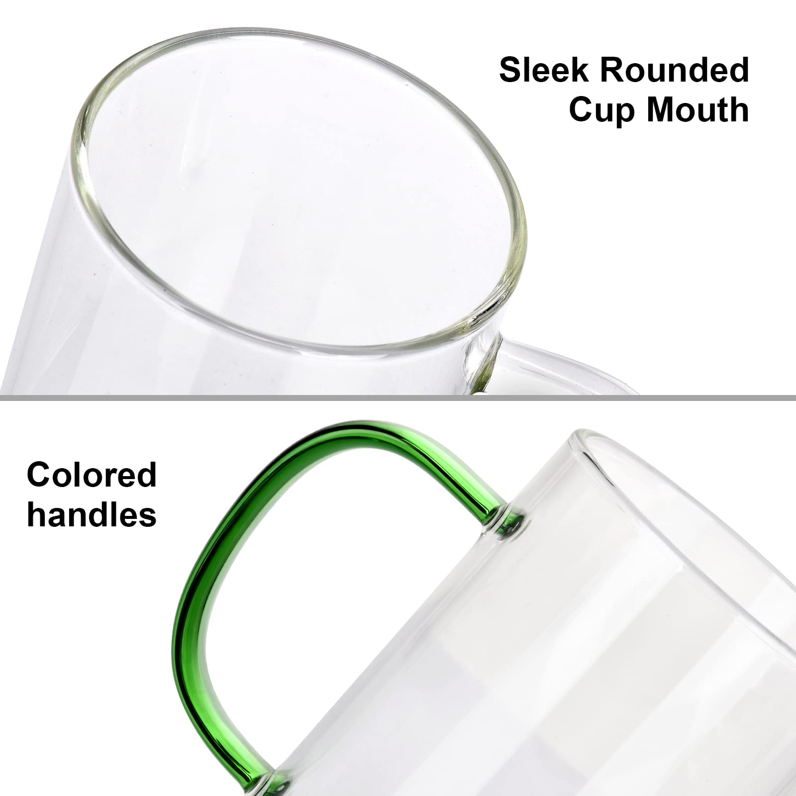 QHYK Transparent Glass Set 310 ml Water Glasses with Colour Handle for Tea Glasses Juice Glasses Coffee Glasses Party Restaurant Wedding Set of 6 Glass