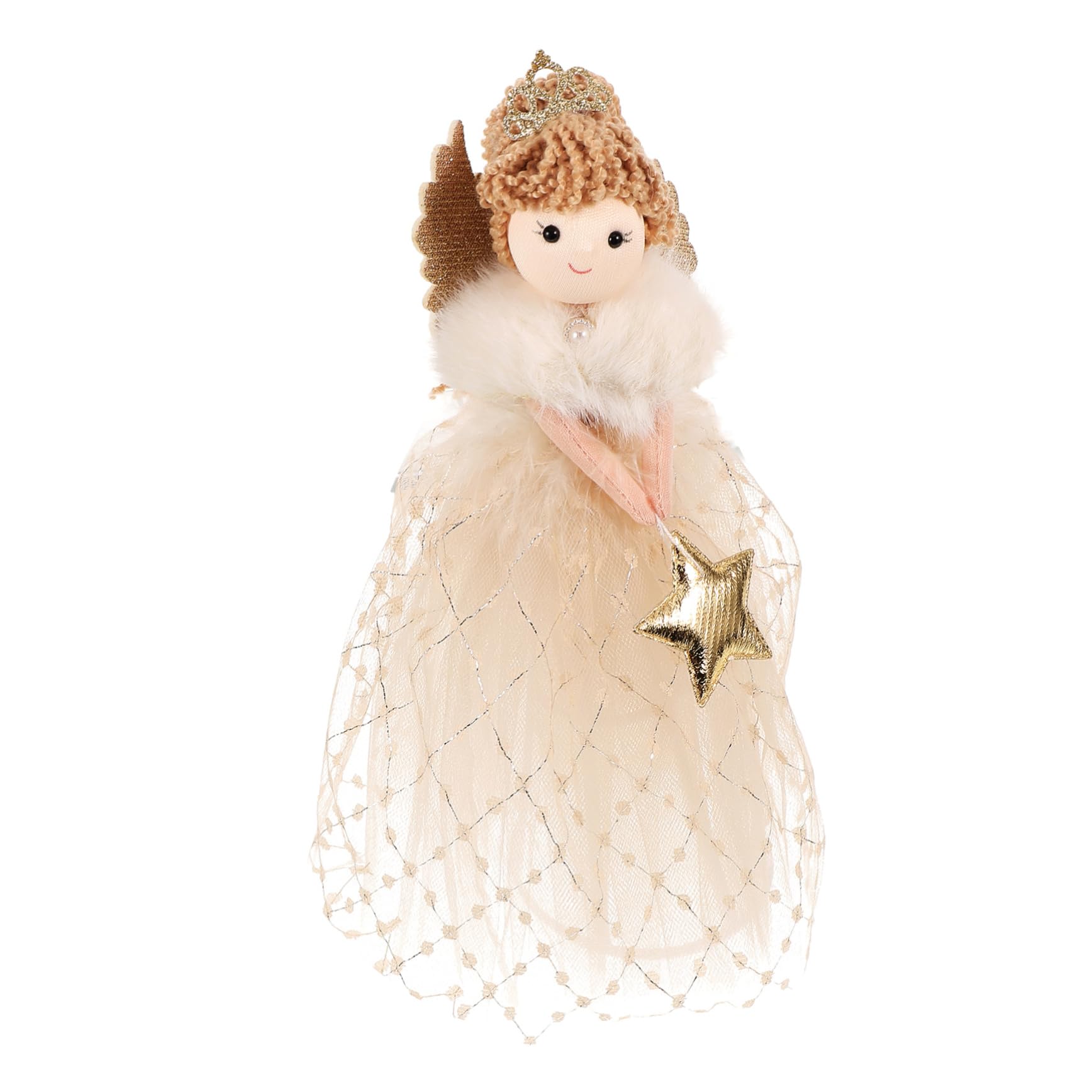 Adorno Topper De Árbol De Navidad Estrella Dorada, Figura Pequeña De Ángel Decorativa Tejido Flexible, para Uso Interior y Exterior, Decoración Navideña y Obsequio Festivo