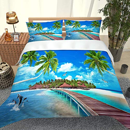 INYTJX Housse De Couette Île De L'Océan 260X240Cm Parure De Lit 2 Personnes 3D Housse Couette Cover