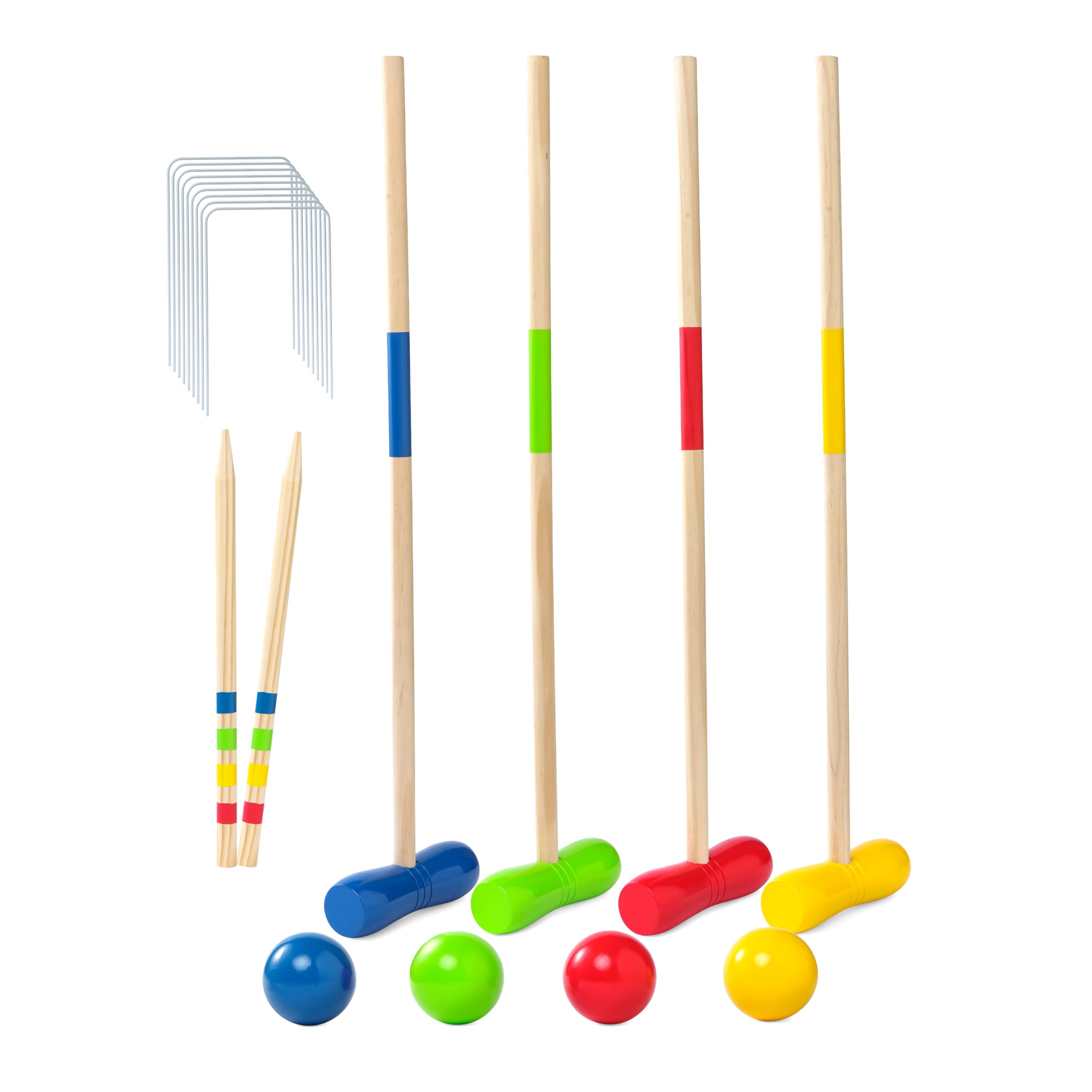 Photo 1 of 4 Player Croquet Set with Hight Quality Wooden Mallets, Wickets, Stakes and Coloured Ball. Multiplayer Outdoor, Backyard Lawn Sports Game for Adults/Teens/Family