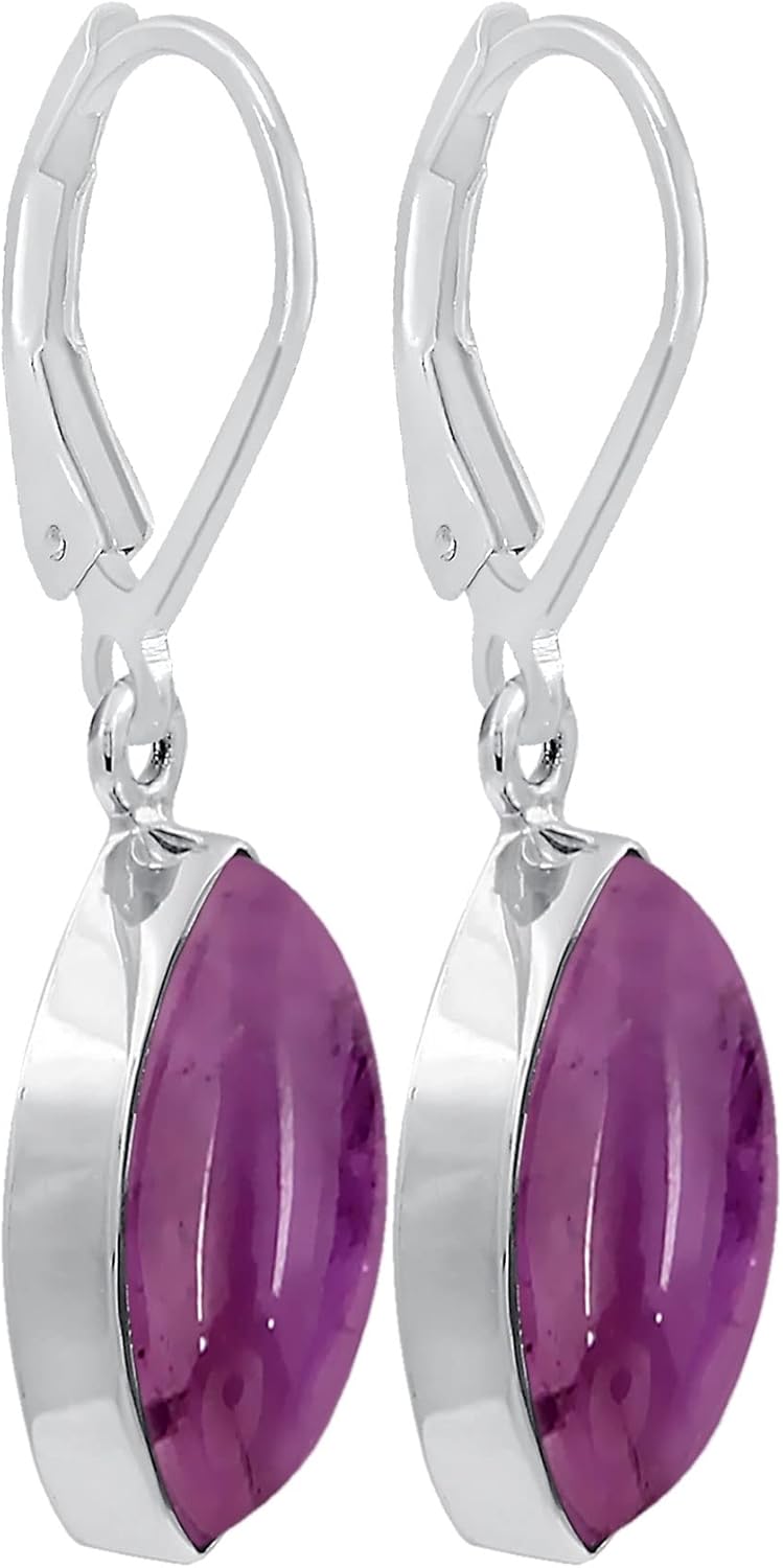Natural Moonstone/Labradorite/Amethyst/lapis Marquise Shape Dangle Earrings - 925 Sterling Silver Plated Leverback Birthstone Handmade Jewelry Earrings for Women