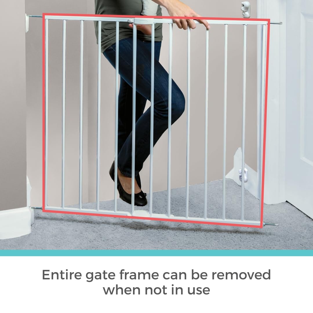 Toddleroo by North States Puerta de bebé para escaleras y puertas: puerta esencial para escaleras y pasarelas, se adapta a aberturas de 24.5 a 40.2 pulgadas de ancho. Pestillo de seguridad, montaje de